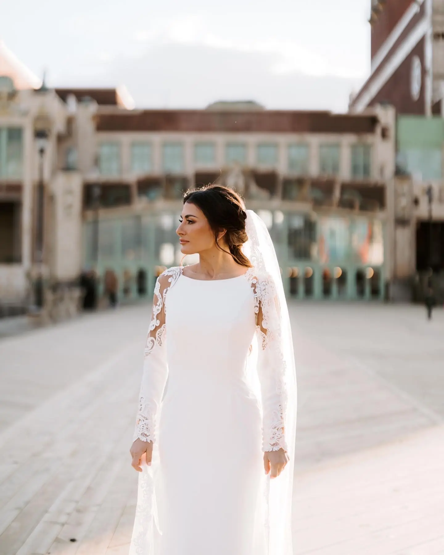 Bride in Modest Wedding Dress Called Bethany By Rebecca Ingram