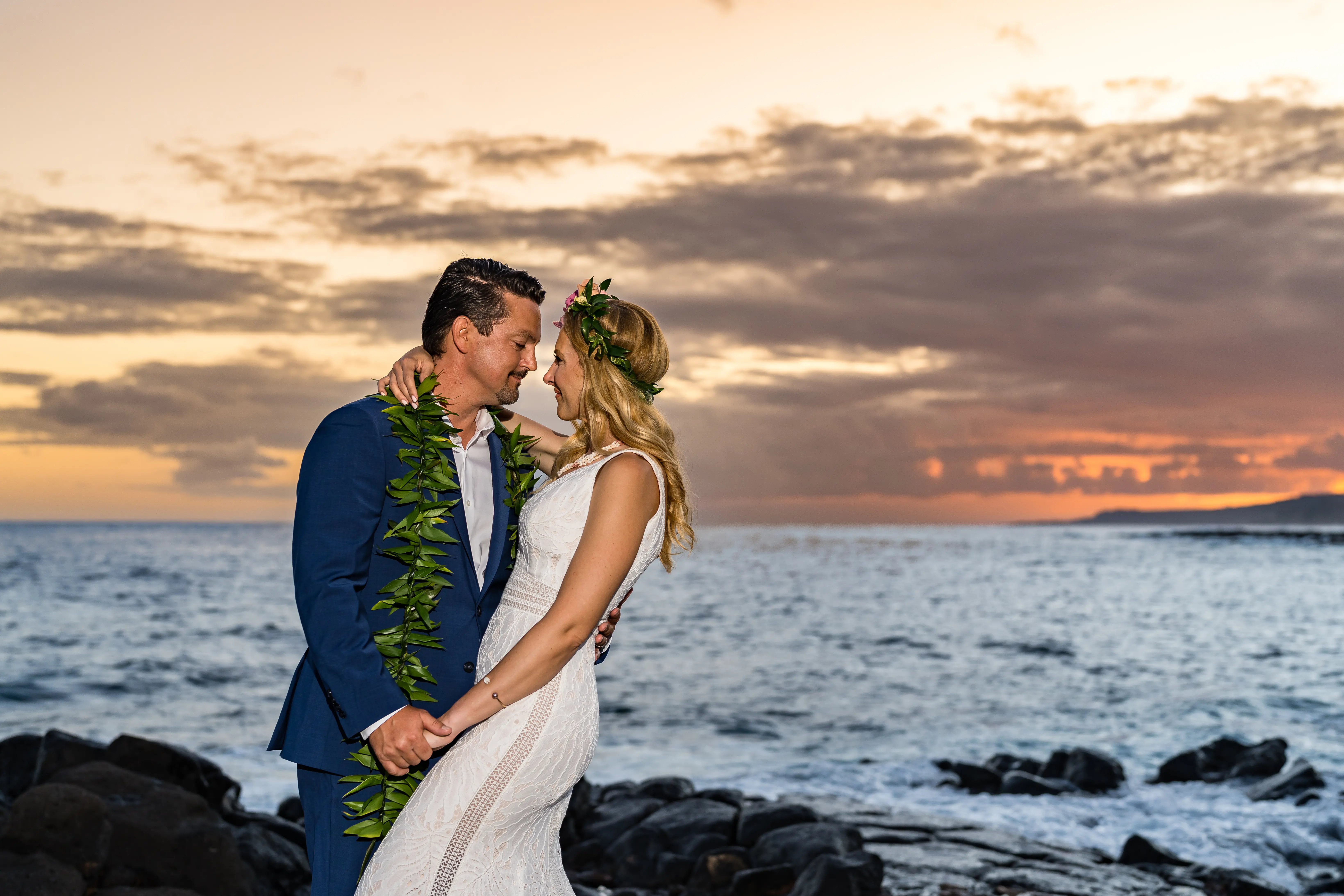 Tropical Bride At Sunset In Lace Dress Called Burke By Maggie Sottero
