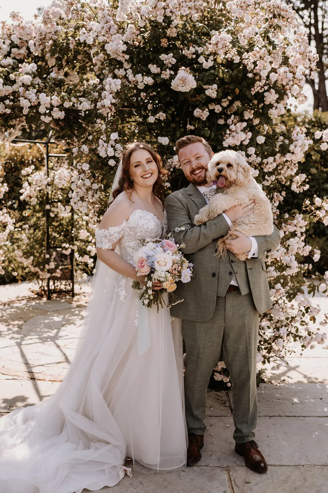 Groom With Bride Wearing Cold Shoulder Princess Wedding Dress Stevie By Maggie Sottero