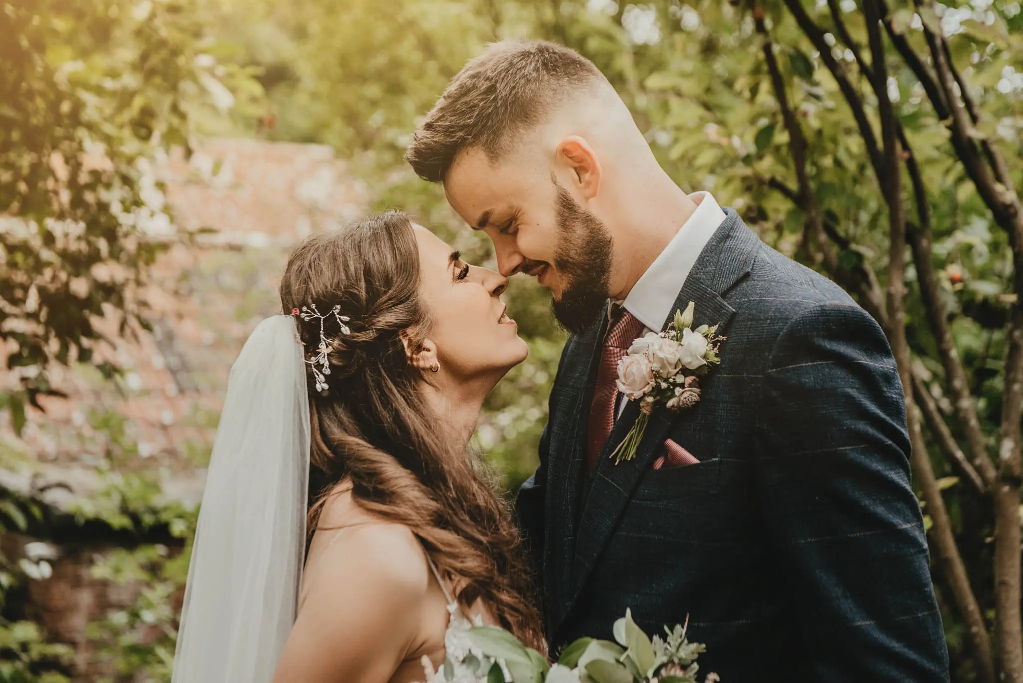 Groom With Bride Wearing Lace Sheath Wedding Dress Tuscany Lynette By Maggie Sottero