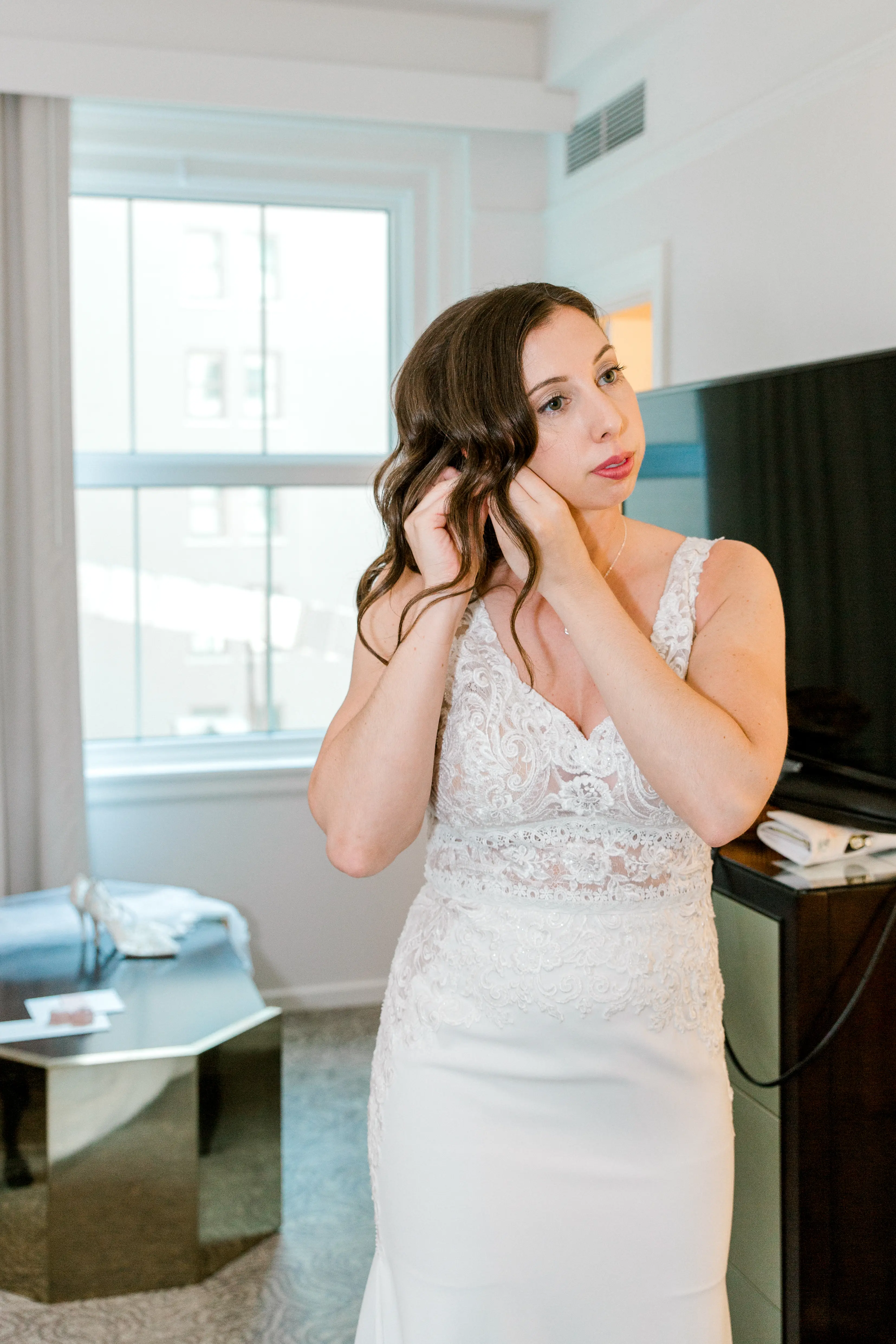 bride in sexy sheath wedding dress