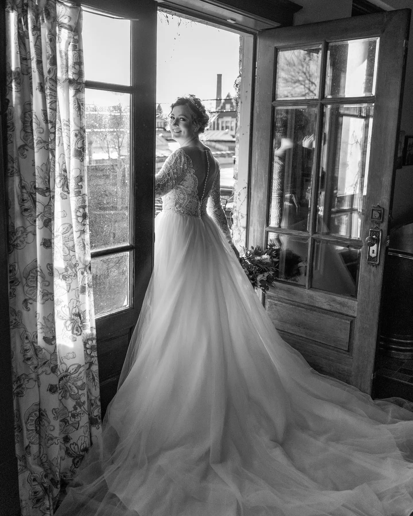 Bride Wearing Long Sleeve Ballgown Mallory Dawn By Maggie Sottero