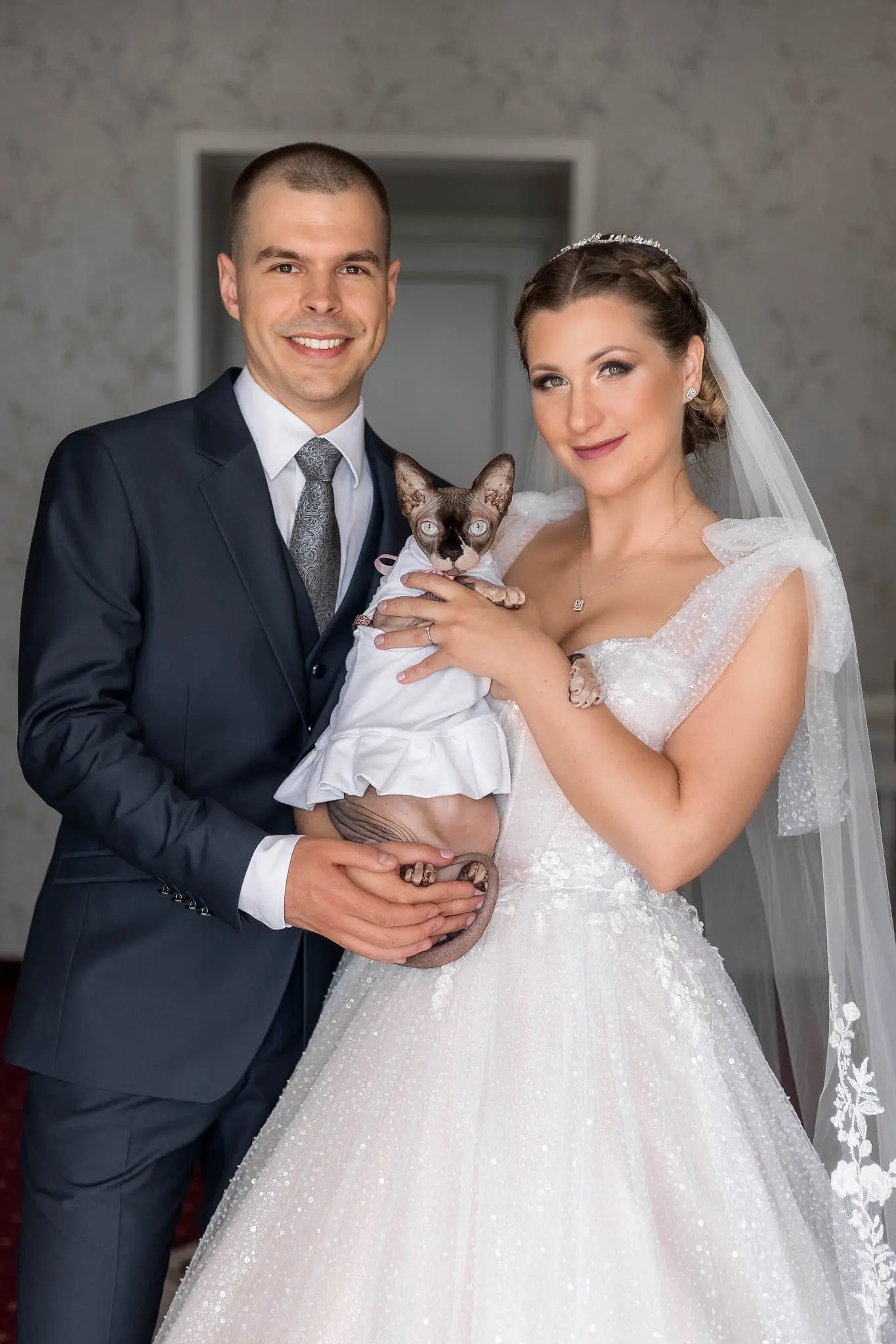 Bride In Fairytale Ball Gown Shasta Sottero Midgley With Groom And Cat