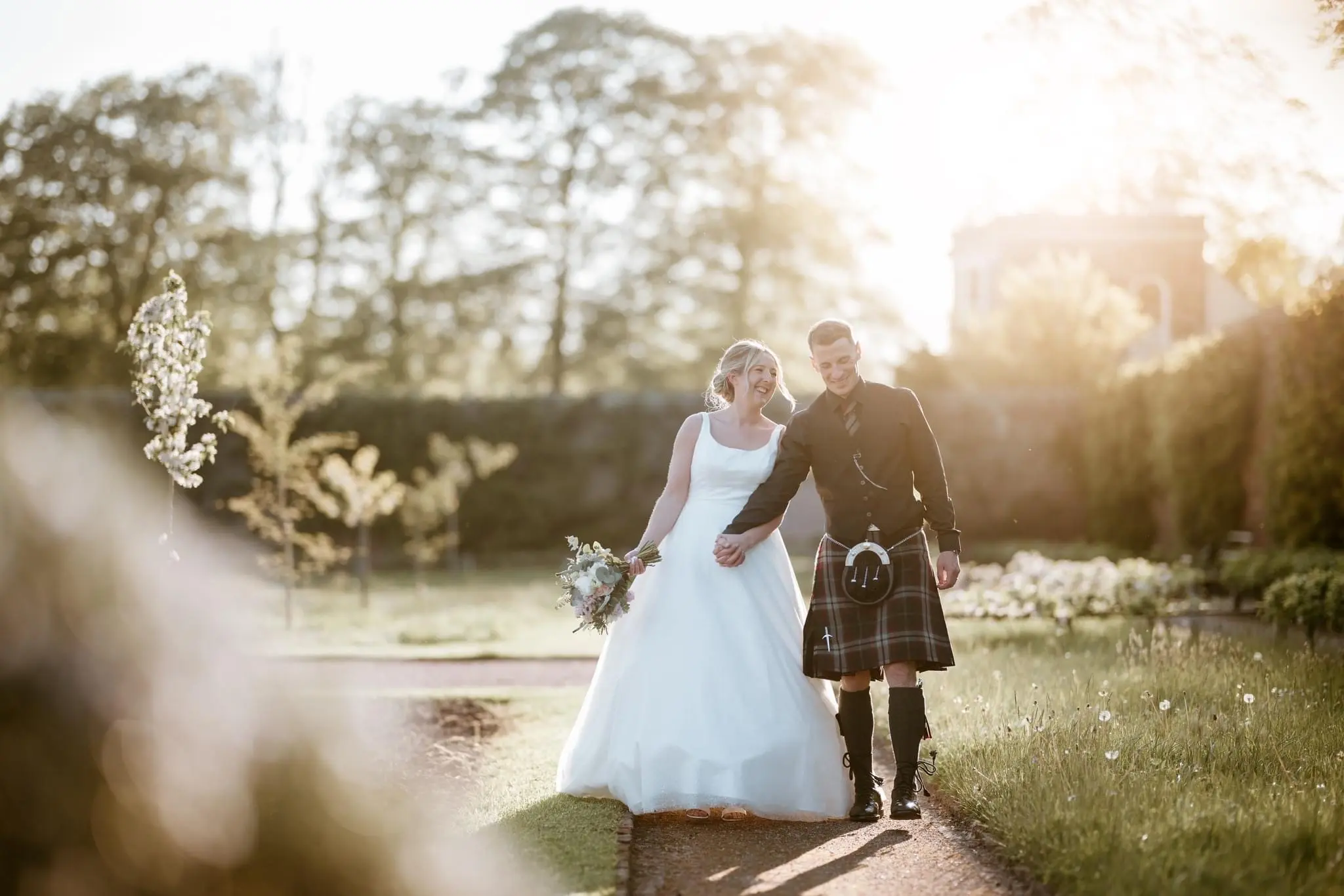 Bride In Sparkle Tulle Square Back Symphony Maggie Sottero With Groom