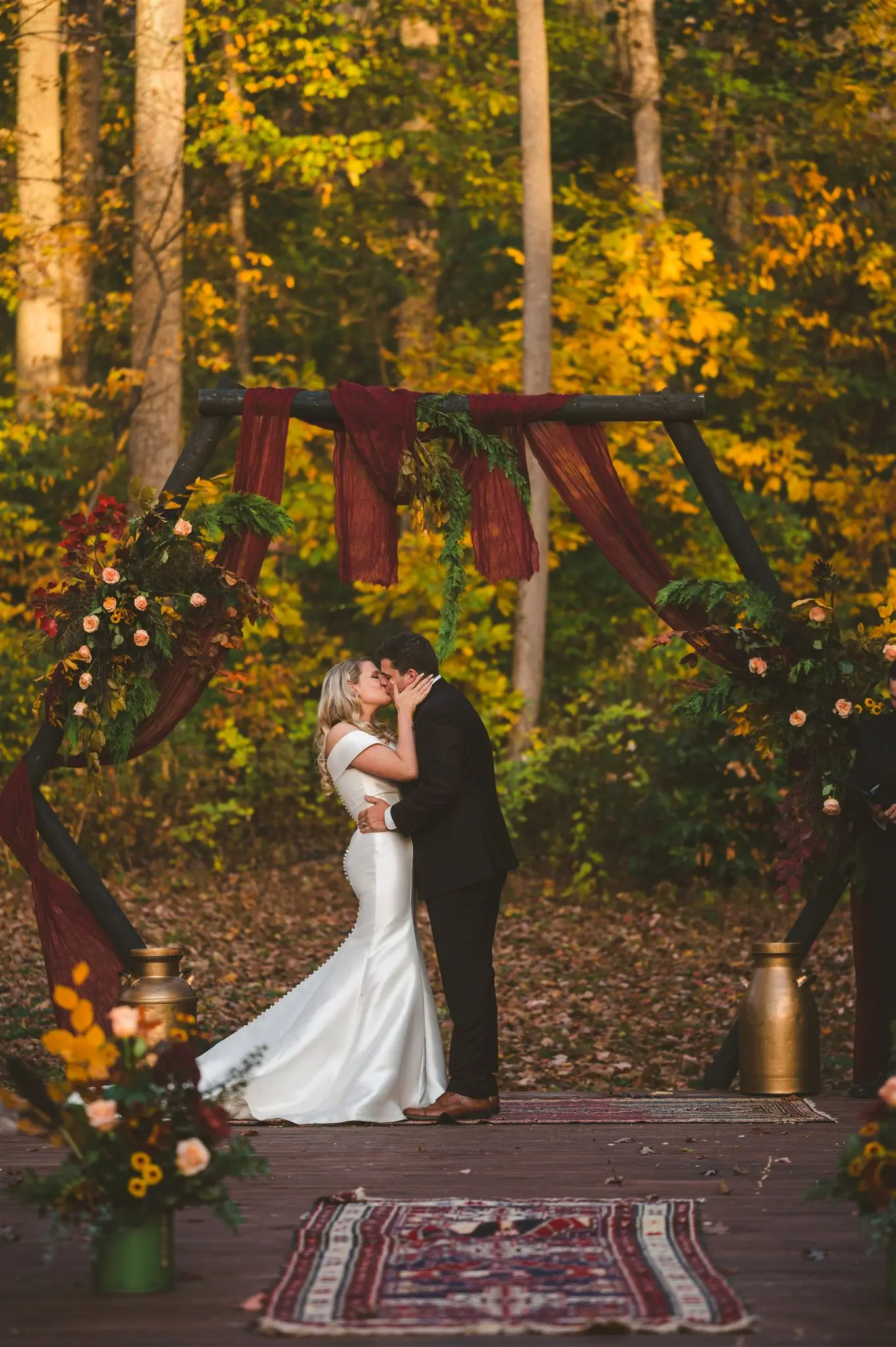 Groom With Bride Wearing Vintage Glamour Off-The-Shoulder Wedding Dress Josie By Rebecca Ingram