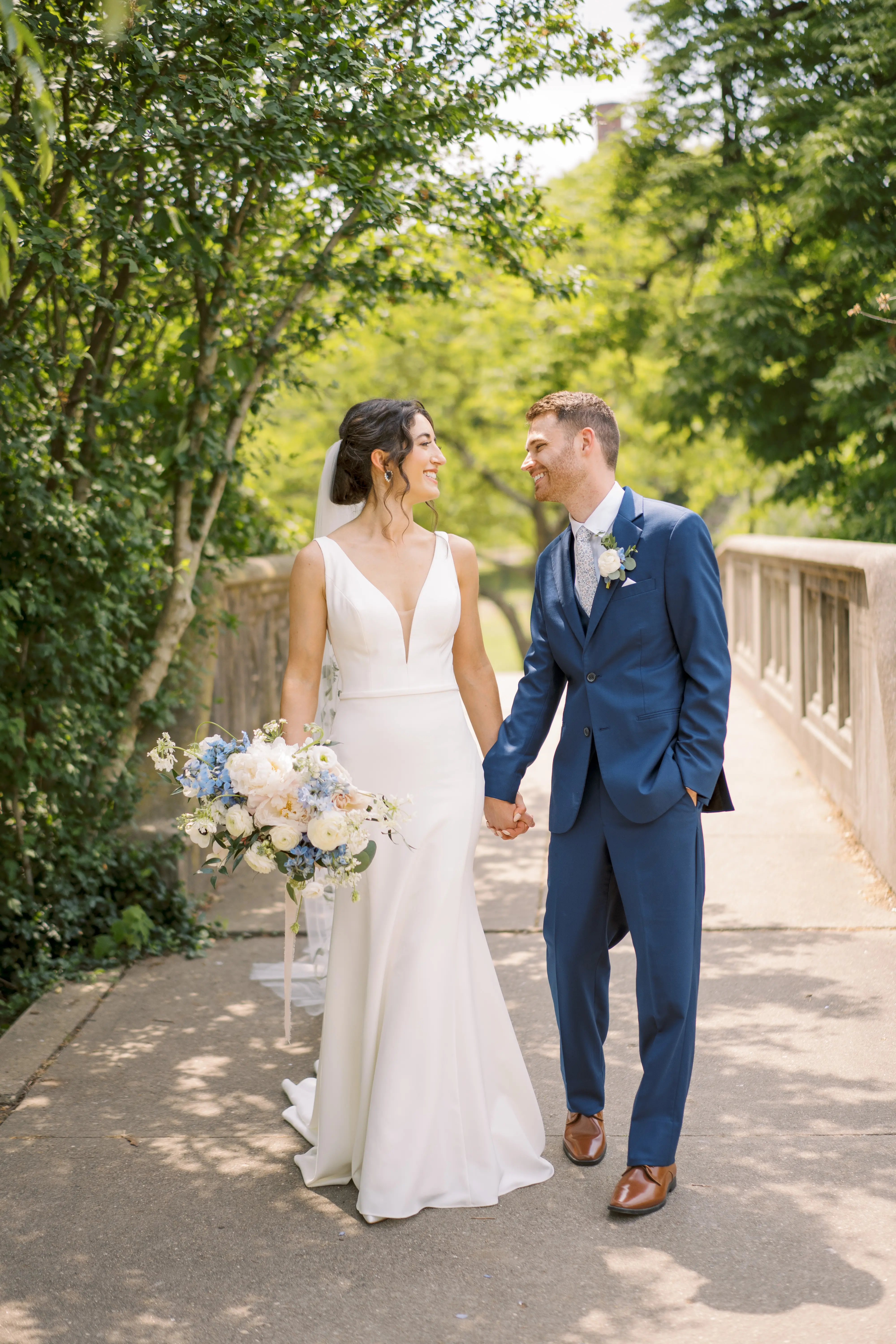 Bride In Simple Crepe V-neck Theodora Rebecca Ingram With Groom