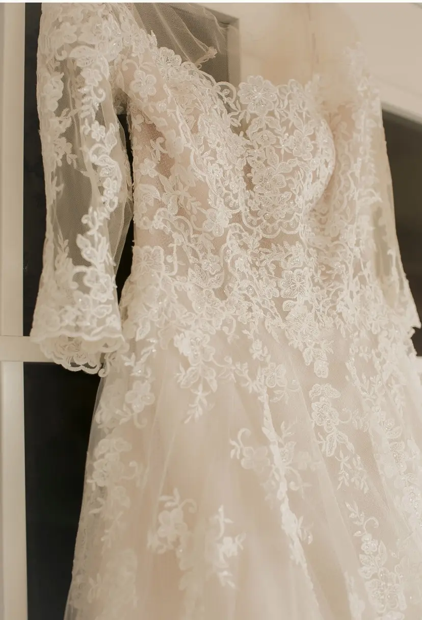 off the shoulder A line wedding dress