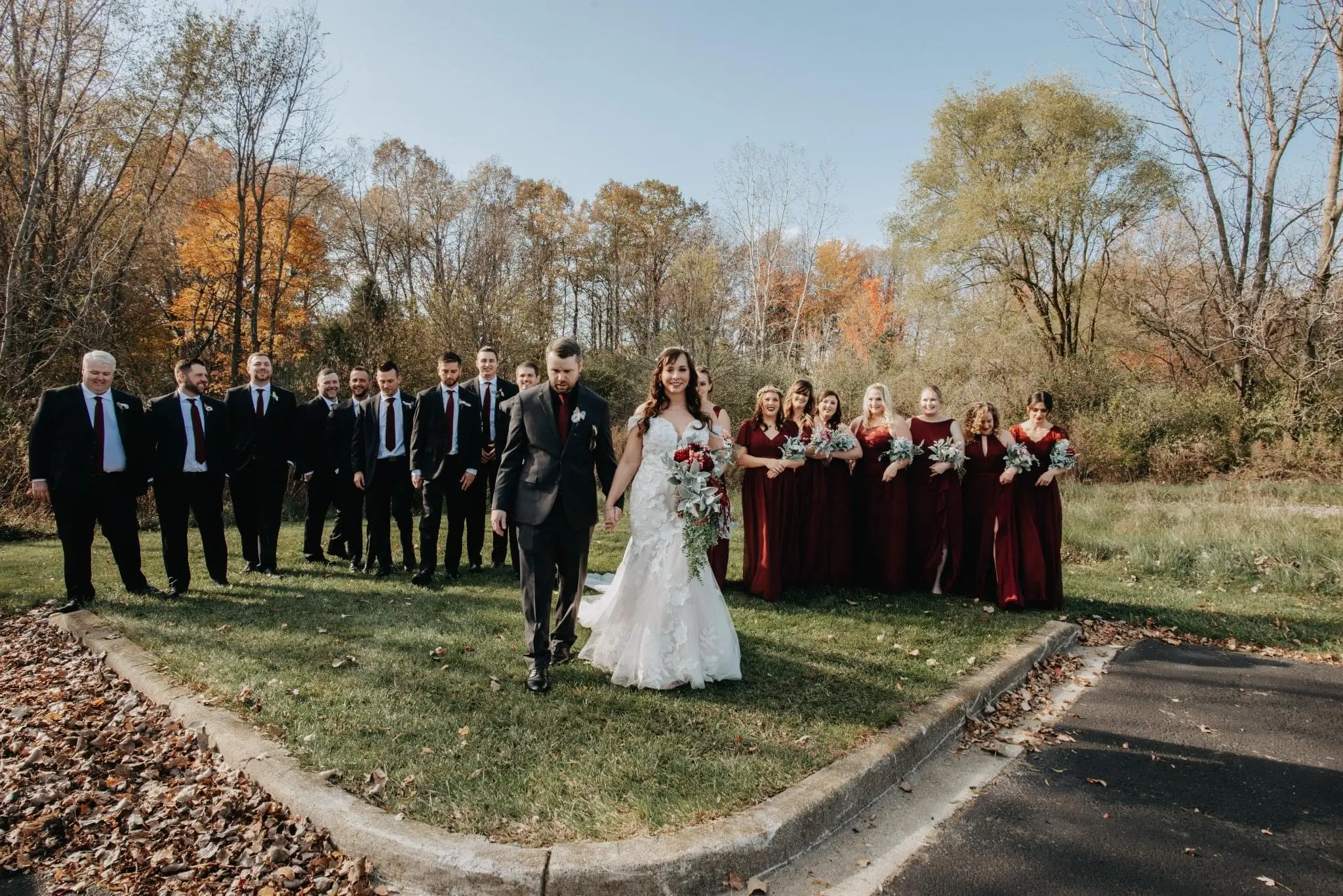 Bridal Party with Bride in Strapless Mermaid Bridal Gown with Sweetheart Neckline Called Hattie by Rebecca Ingram