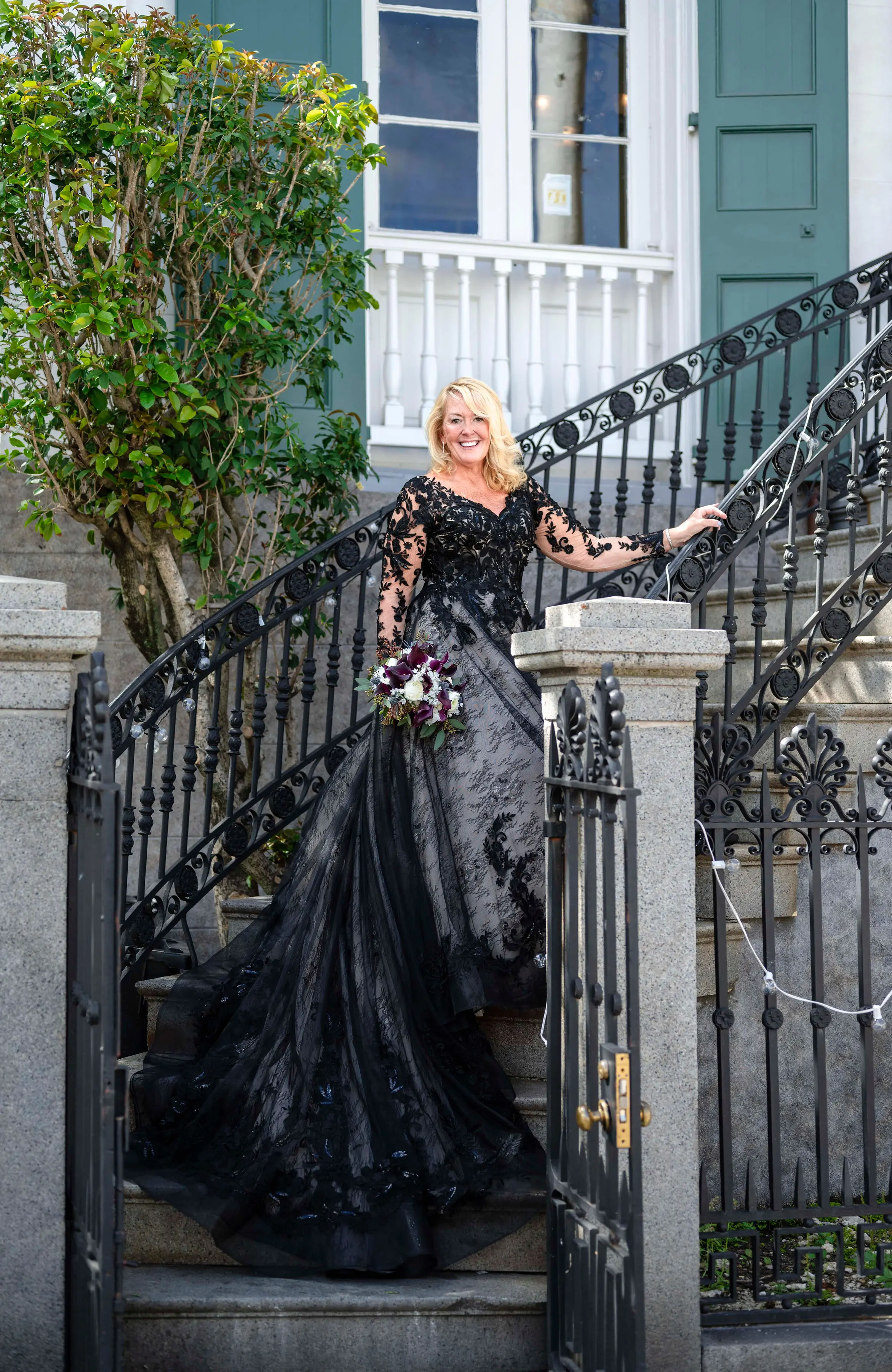 Bride Wearing Black Lace Ball Gown Zander By Sottero And Midgley