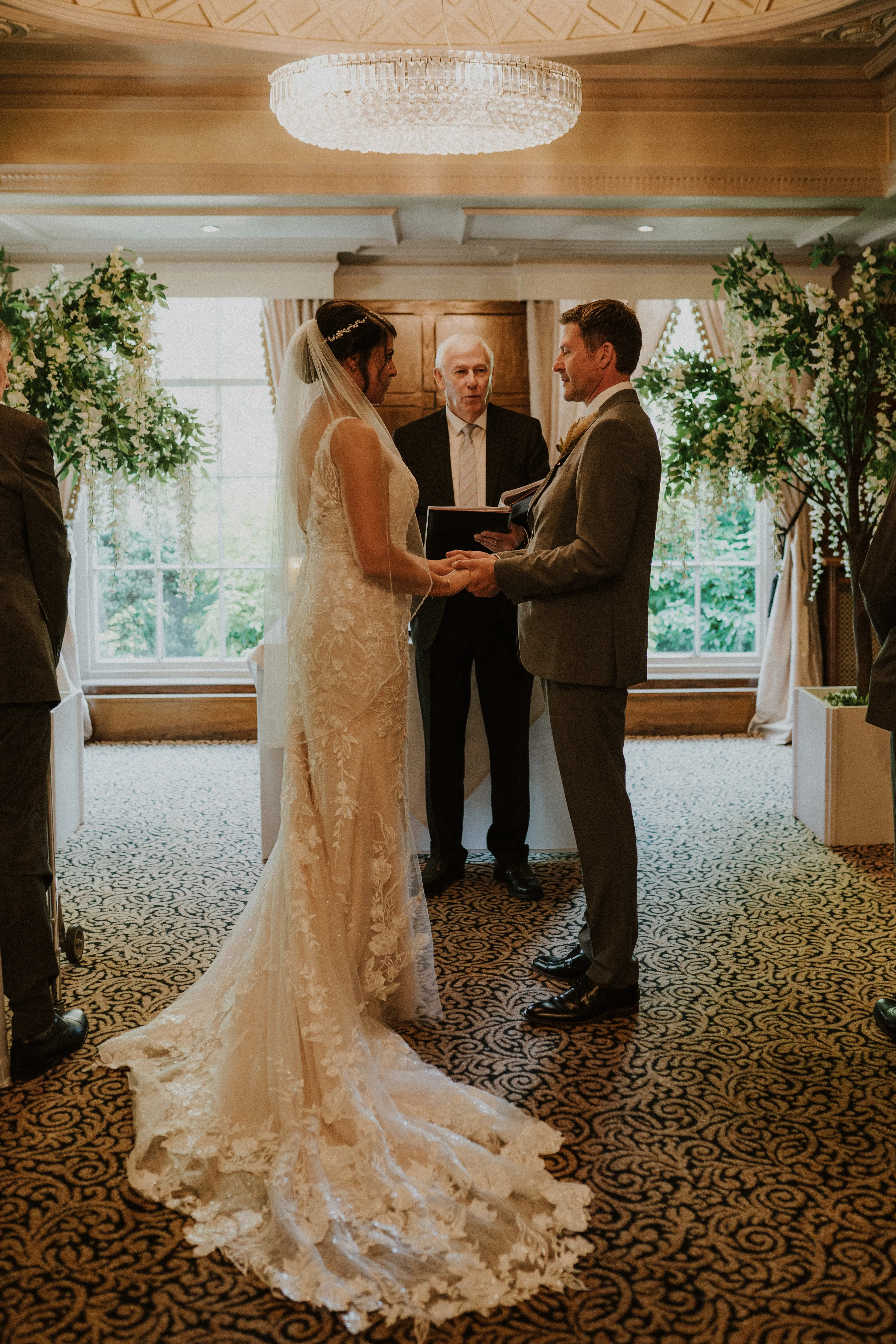 Bride In Square Neck Sheath Albany Maggie Sottero With Groom
