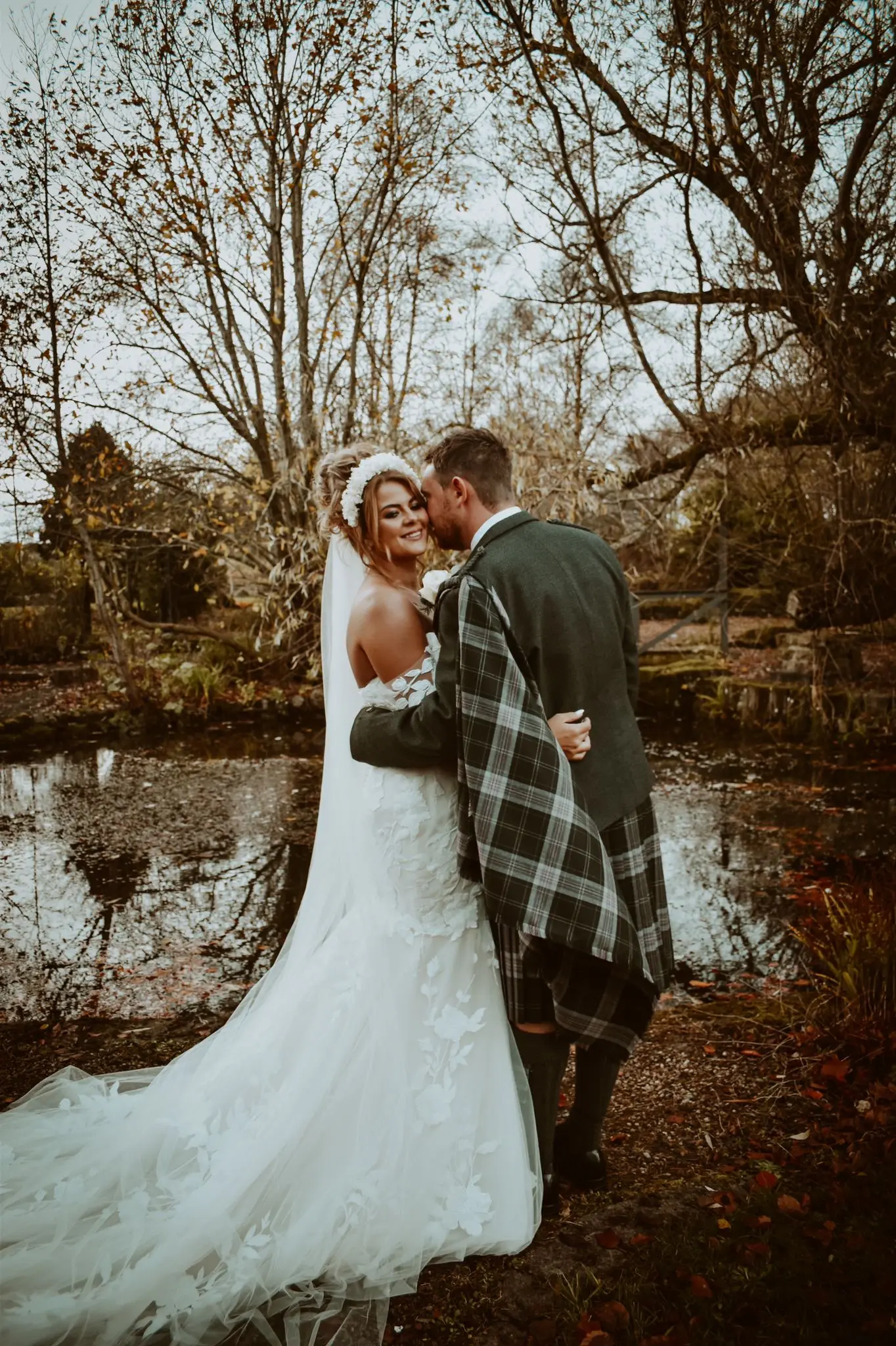 Real Bride in Strapless Mermaid Bridal Gown with Oversize Lace Floral Motifs over Sparkle Tulle and Sweetheart Neckline Called Hattie by Rebecca Ingram