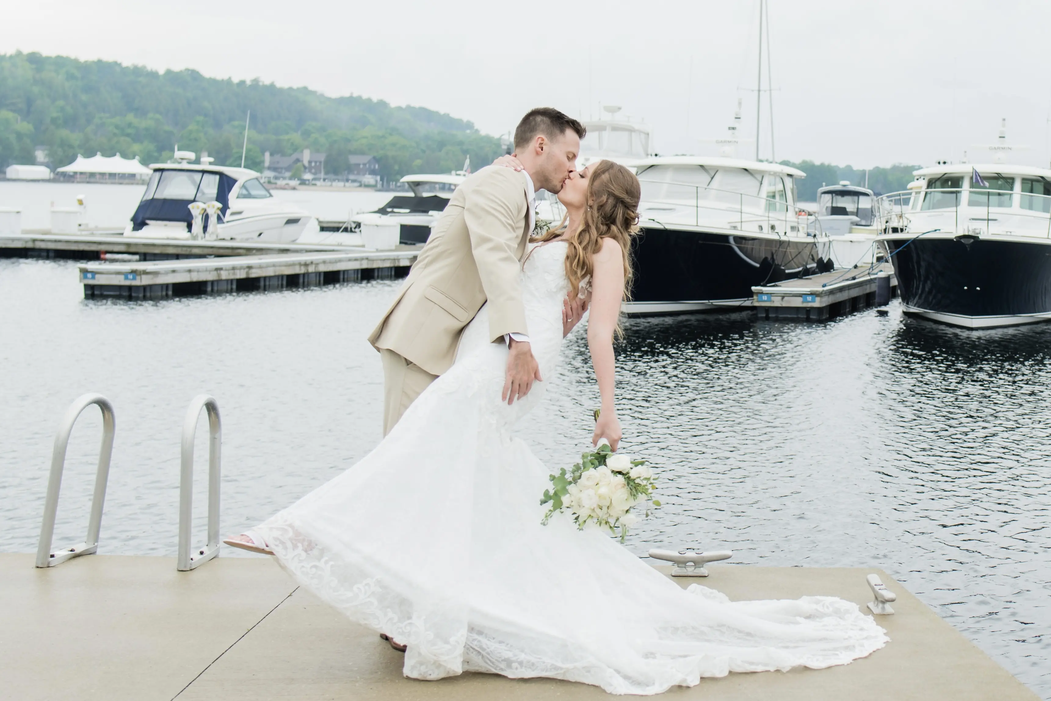 Groom With Bride Wearing Lace Mermaid Wedding Dress Esther By Maggie Sottero