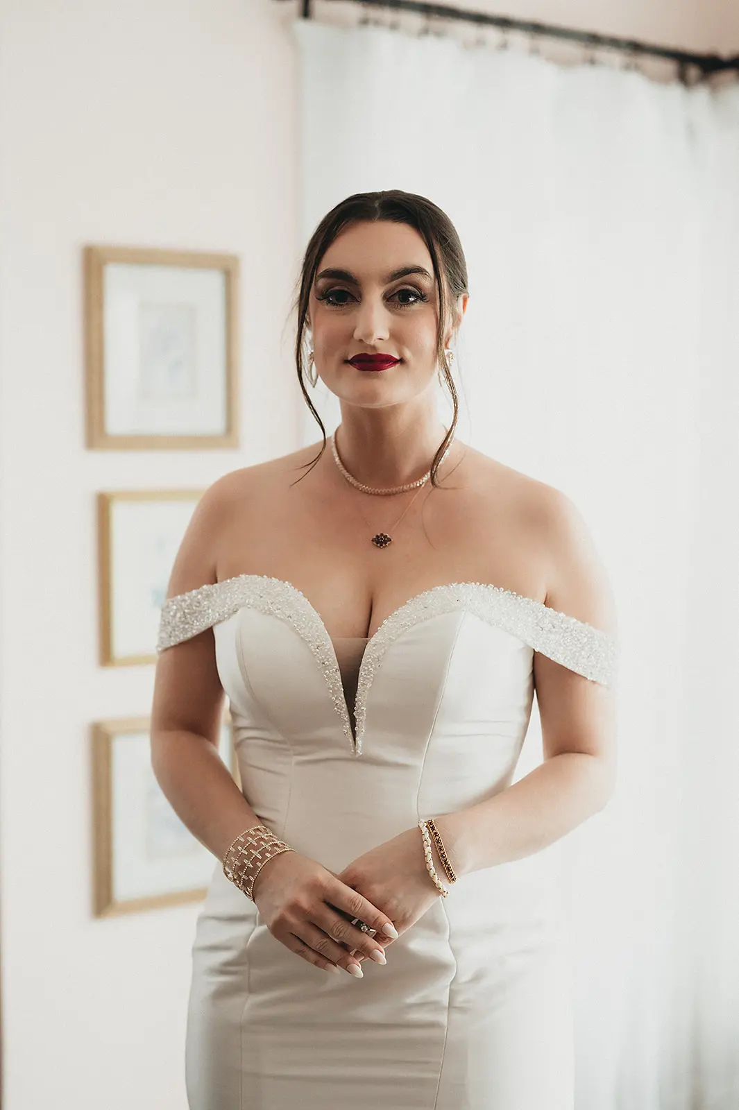 Bride In Beaded Satin Fabienne Sottero And Midgley