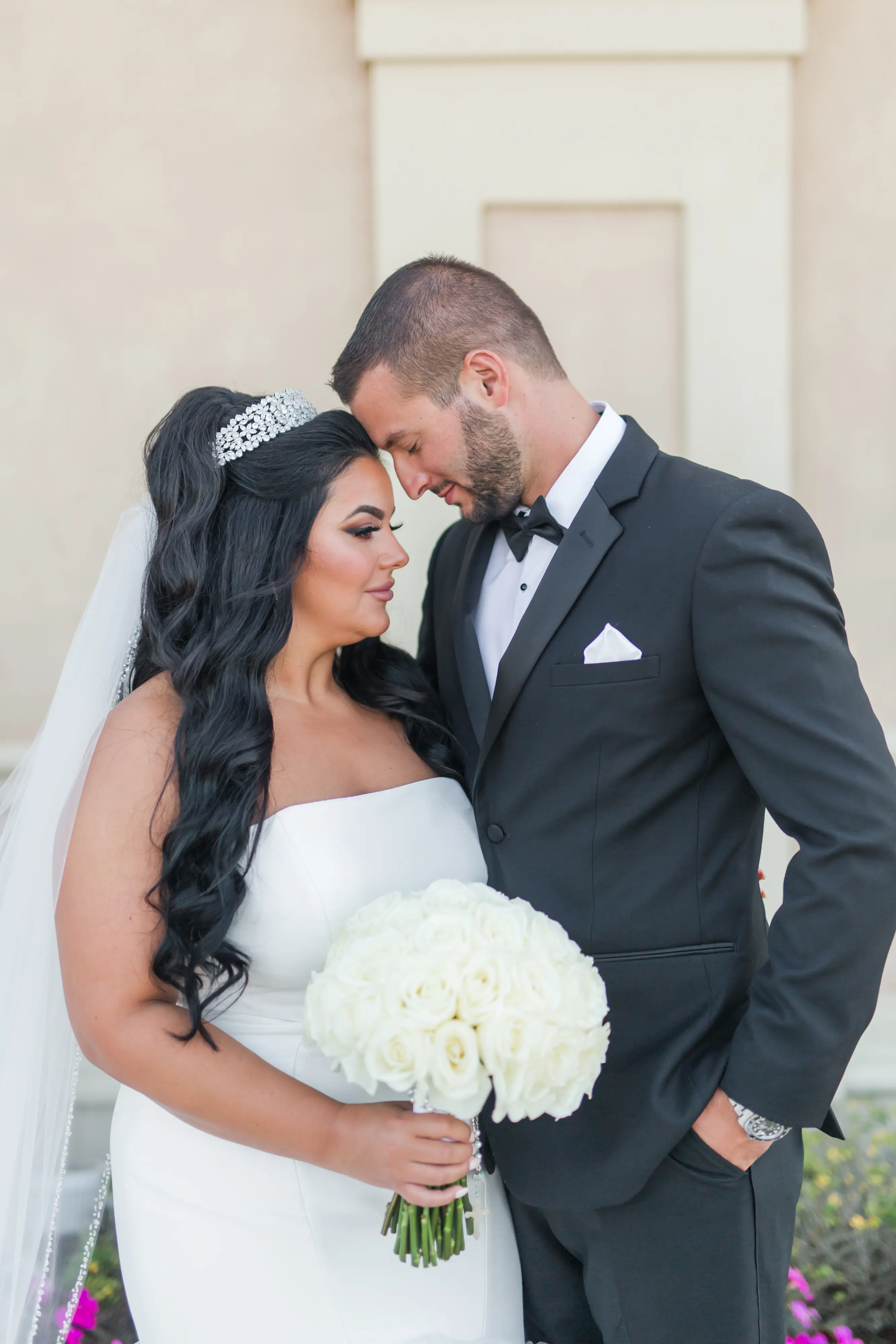 Bride Wearing Simple Mermaid Wedding Dress Called Holden By Sottero And Midgley With Groom