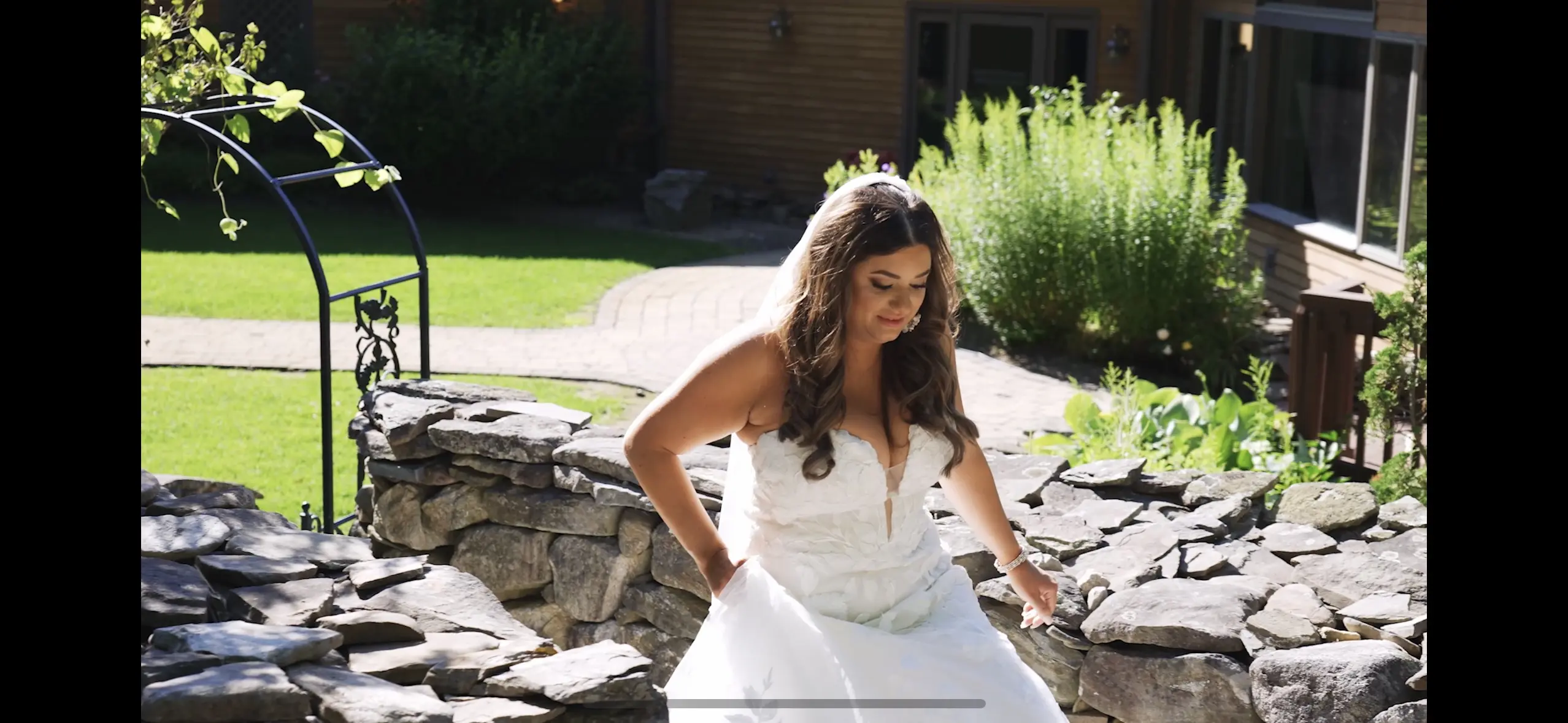 Real Bride in Strapless Mermaid Gown with Oversized Lace Called Hattie by Rebecca Ingram