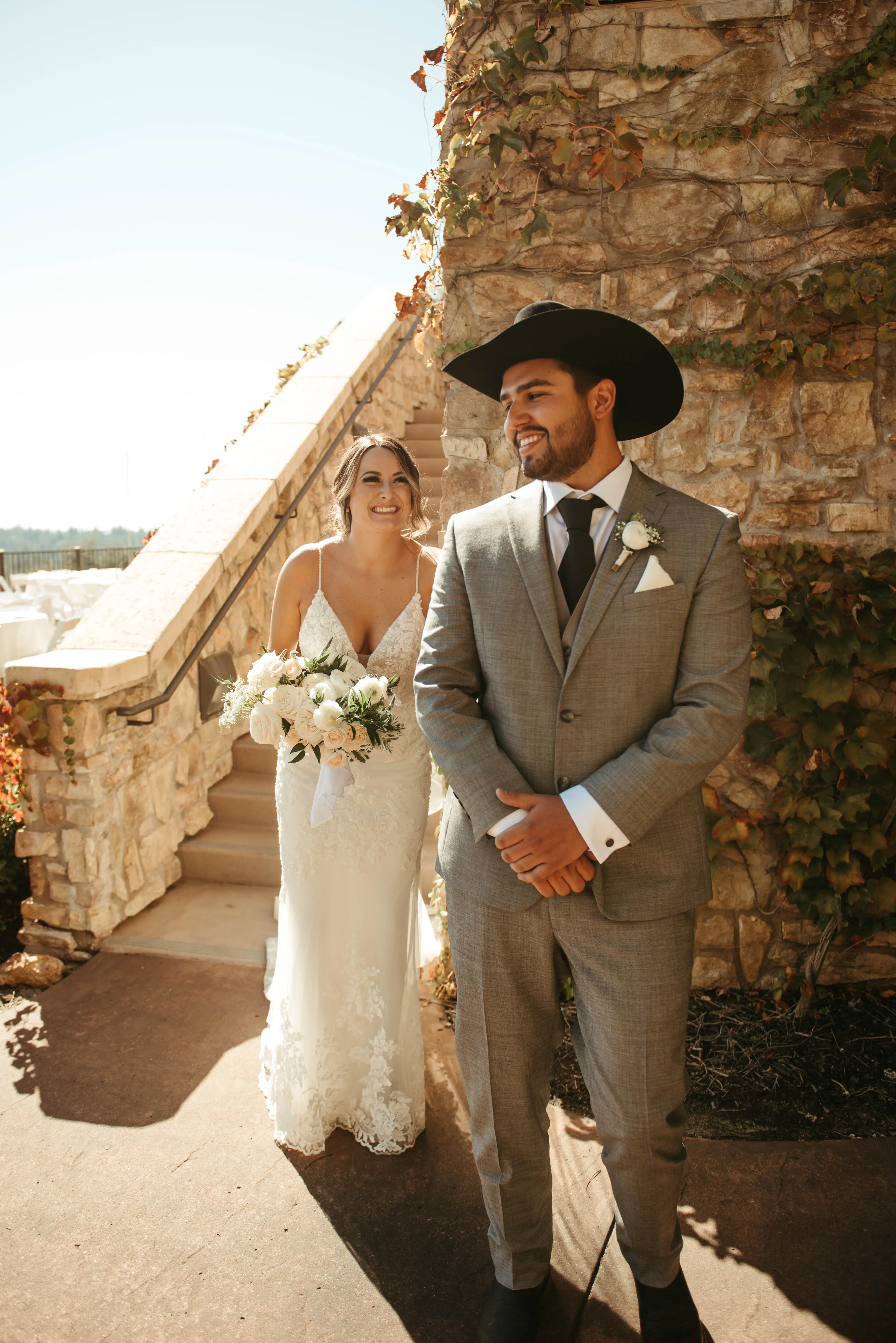 Groom With Bride Wearing Sparkly Lace Fit-And-Flare Fontaine By Maggie Sottero