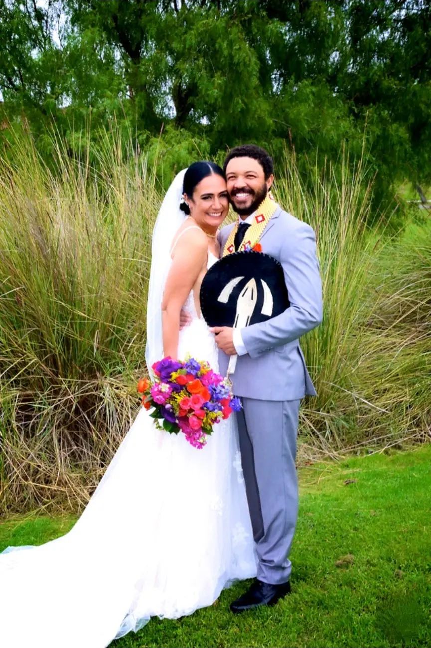 Bride In Floral A-line Laramie Sottero Midgley With Groom
