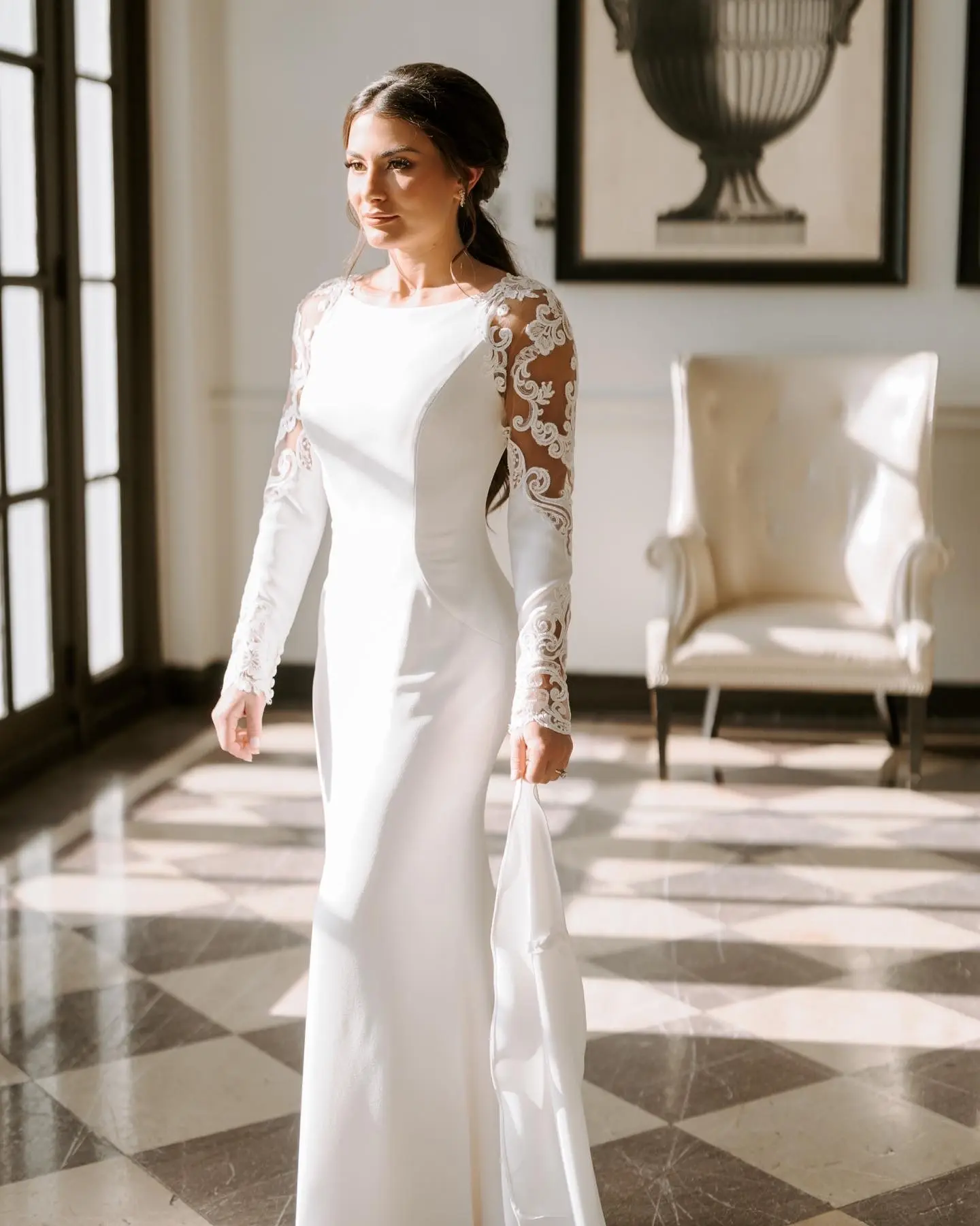 Bride in Modest Wedding Dress Called Bethany By Rebecca Ingram