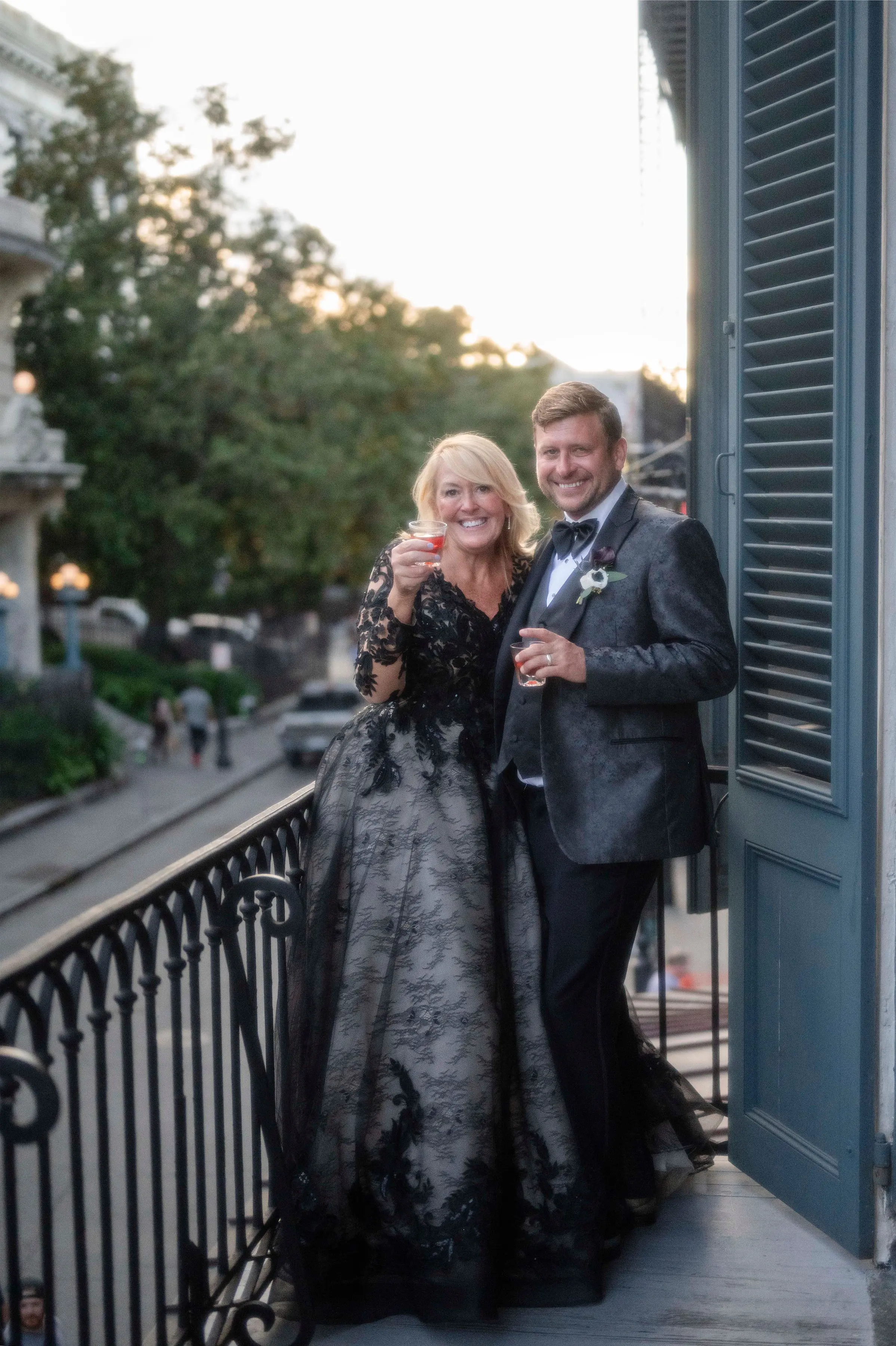 Groom With Bride Wearing Black Lace Ball Gown Zander By Sottero And Midgley