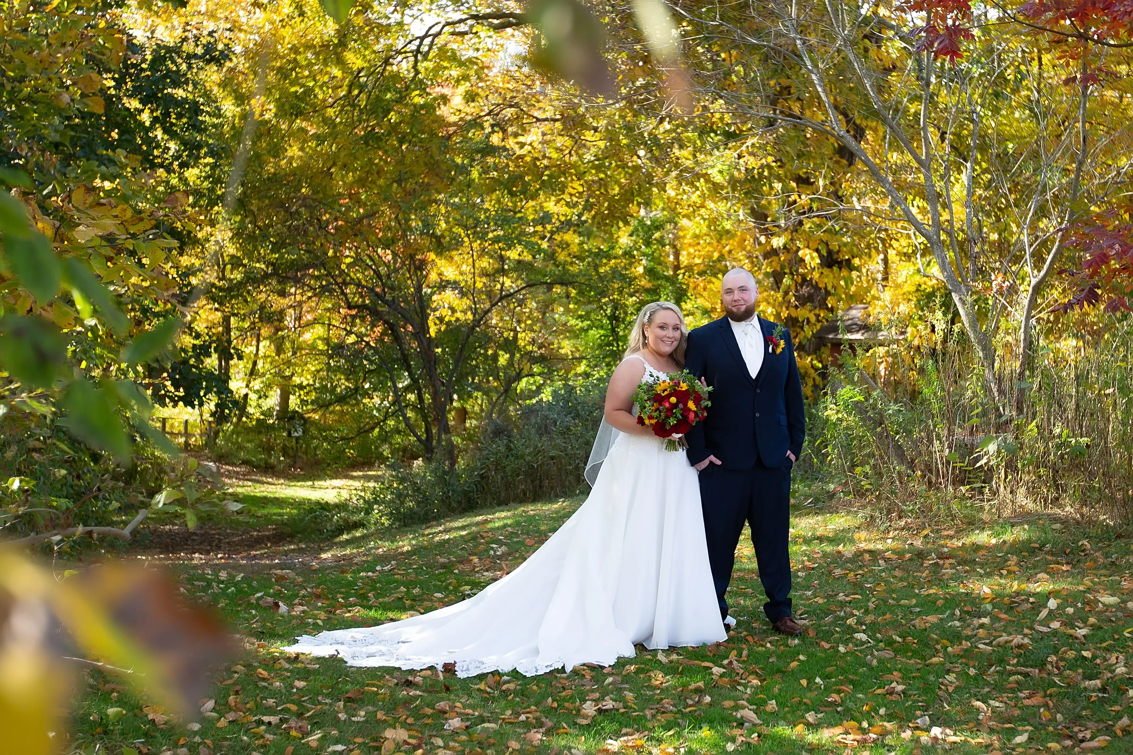 Bride Wearing Lace Ballgown Wedding Dress Called Savannah By Maggie Sottero With Groom In The Forest