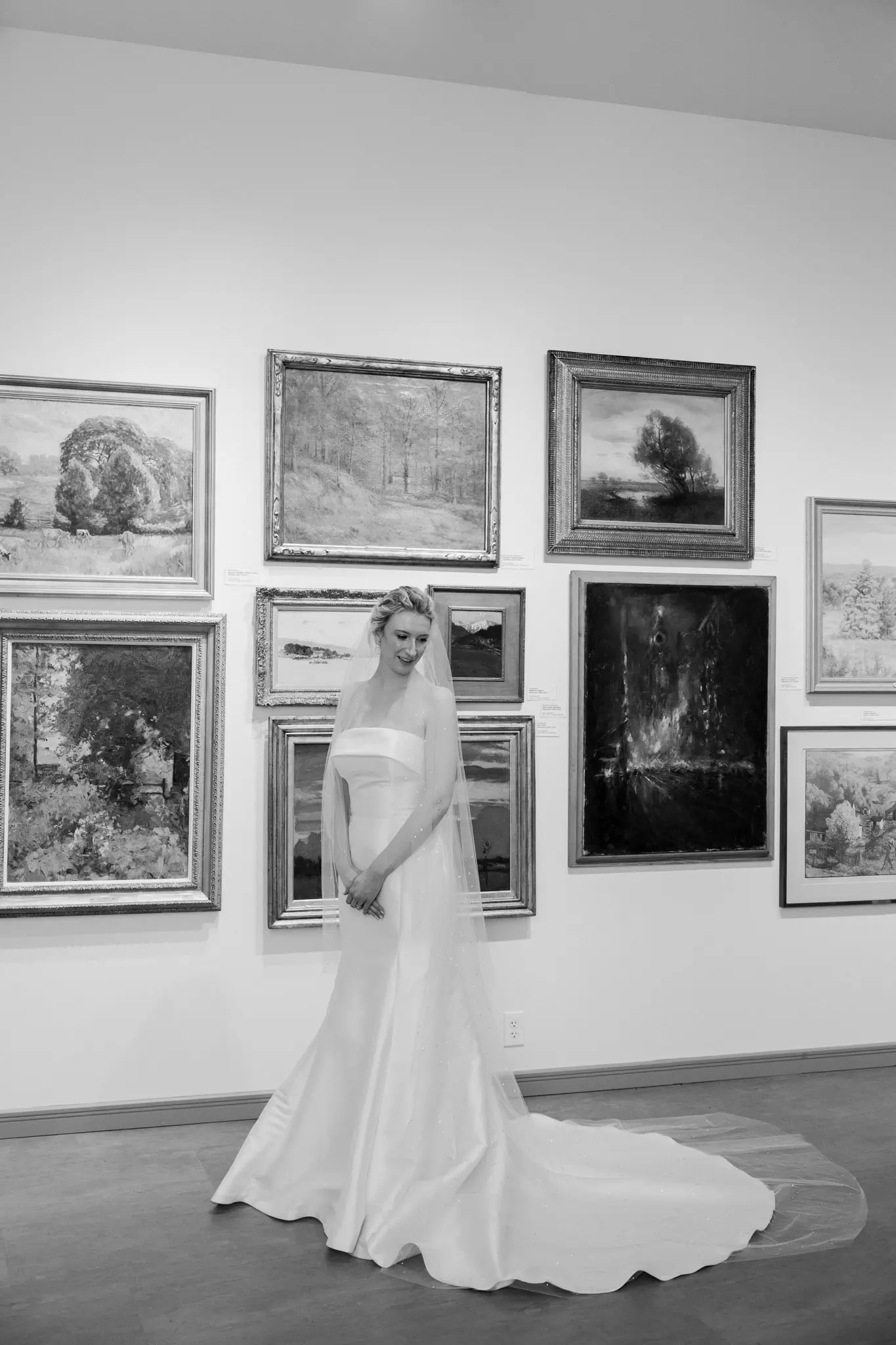 Bride wearing Mitchell Marie Vida by Maggie Sottero in a museum