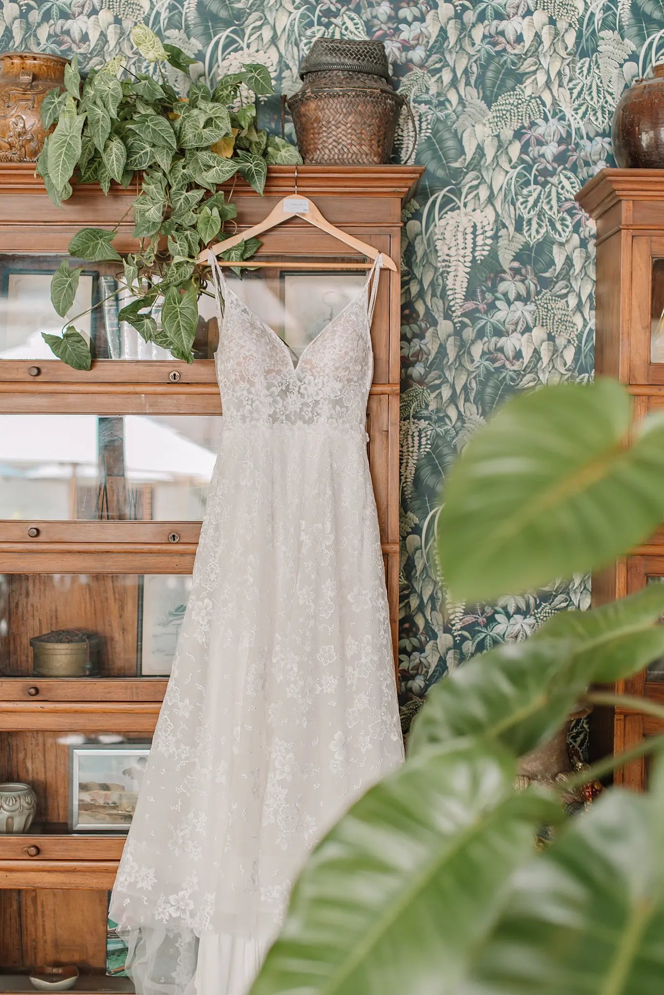 Real Bride's Floral Lace Boho A-Line Wedding Dress with Deep Illusion V-Neckline Called Lorenza by Maggie Sottero