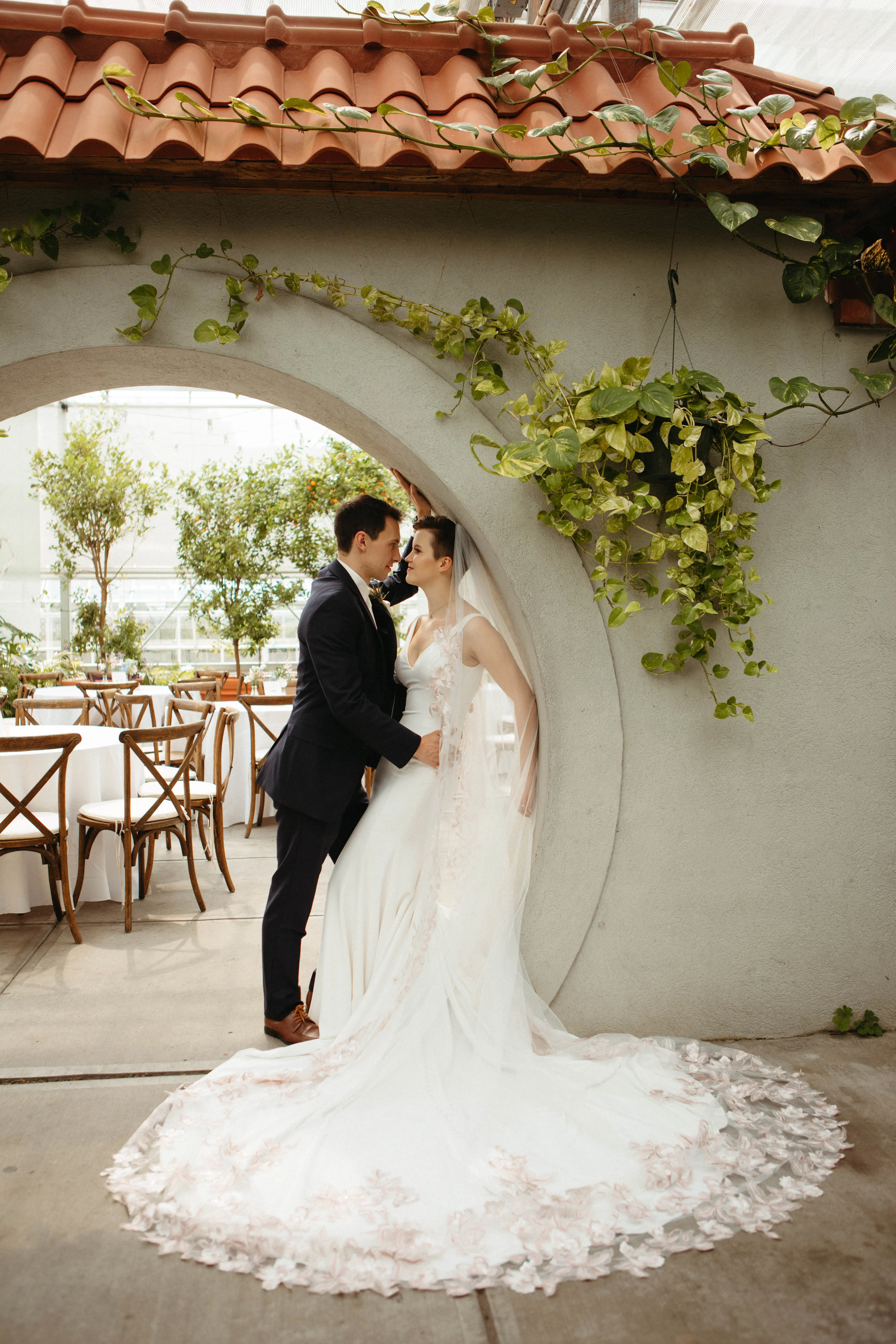 Bride In Minimalist Fit-and-flare Fernanda Maggie Sottero With Groom