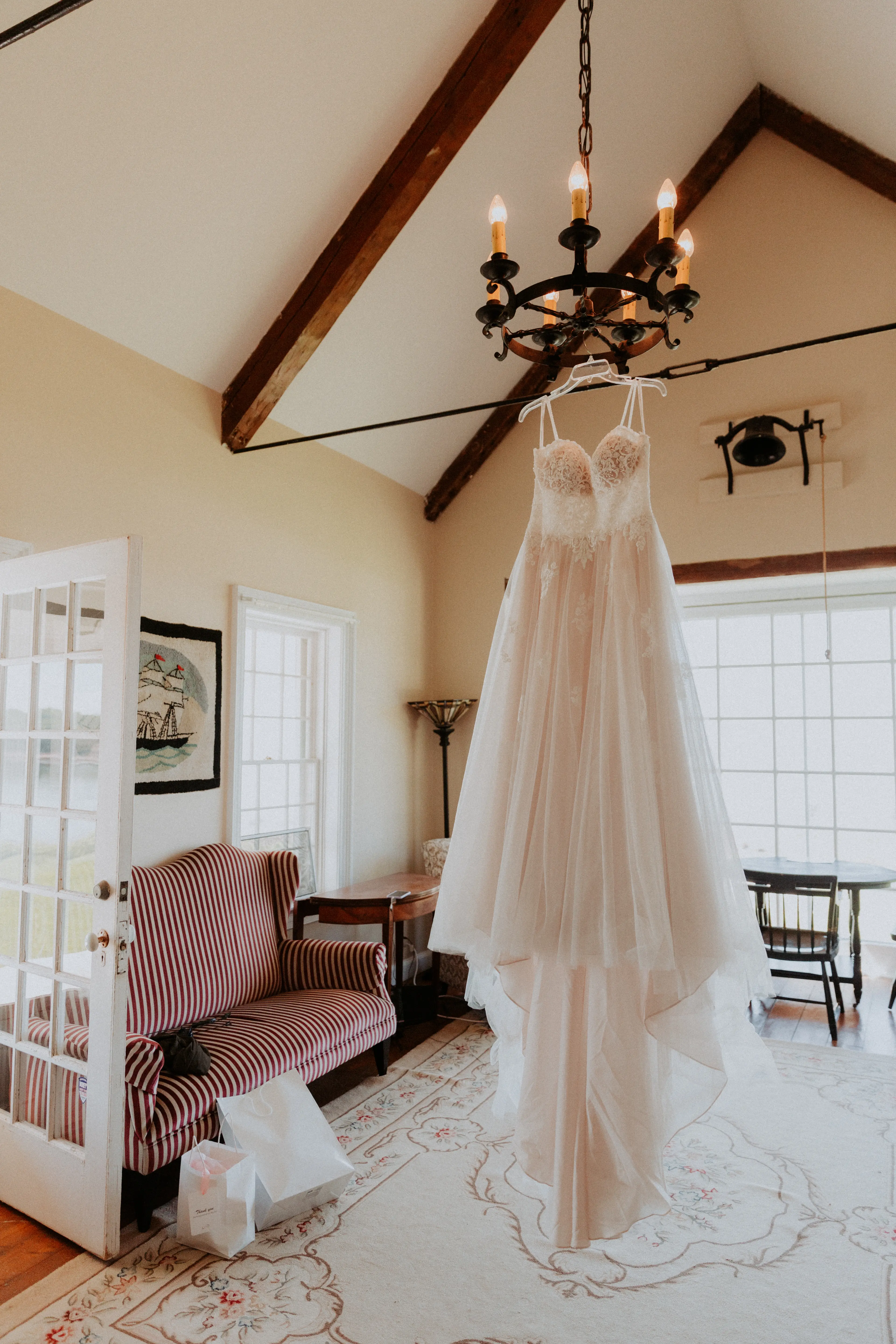 Real Bride's Flattering A-Line Spaghetti Strap Wedding Dress with Romantic Lace Called Marisol by Rebecca Ingram