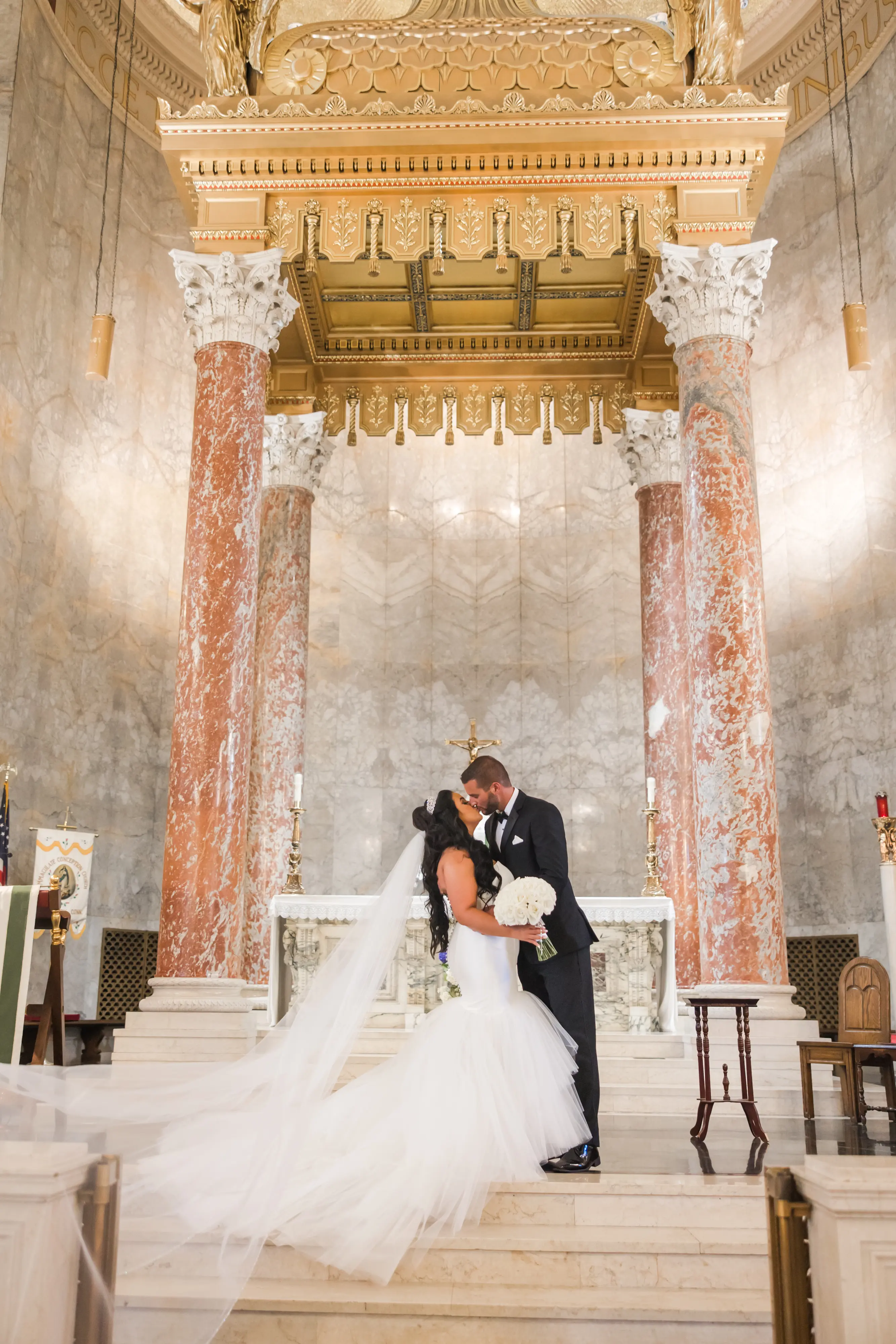 Bride Wearing Simple Mermaid Wedding Dress Called Holden By Sottero And Midgley And Groom In A Beautiful Altar
