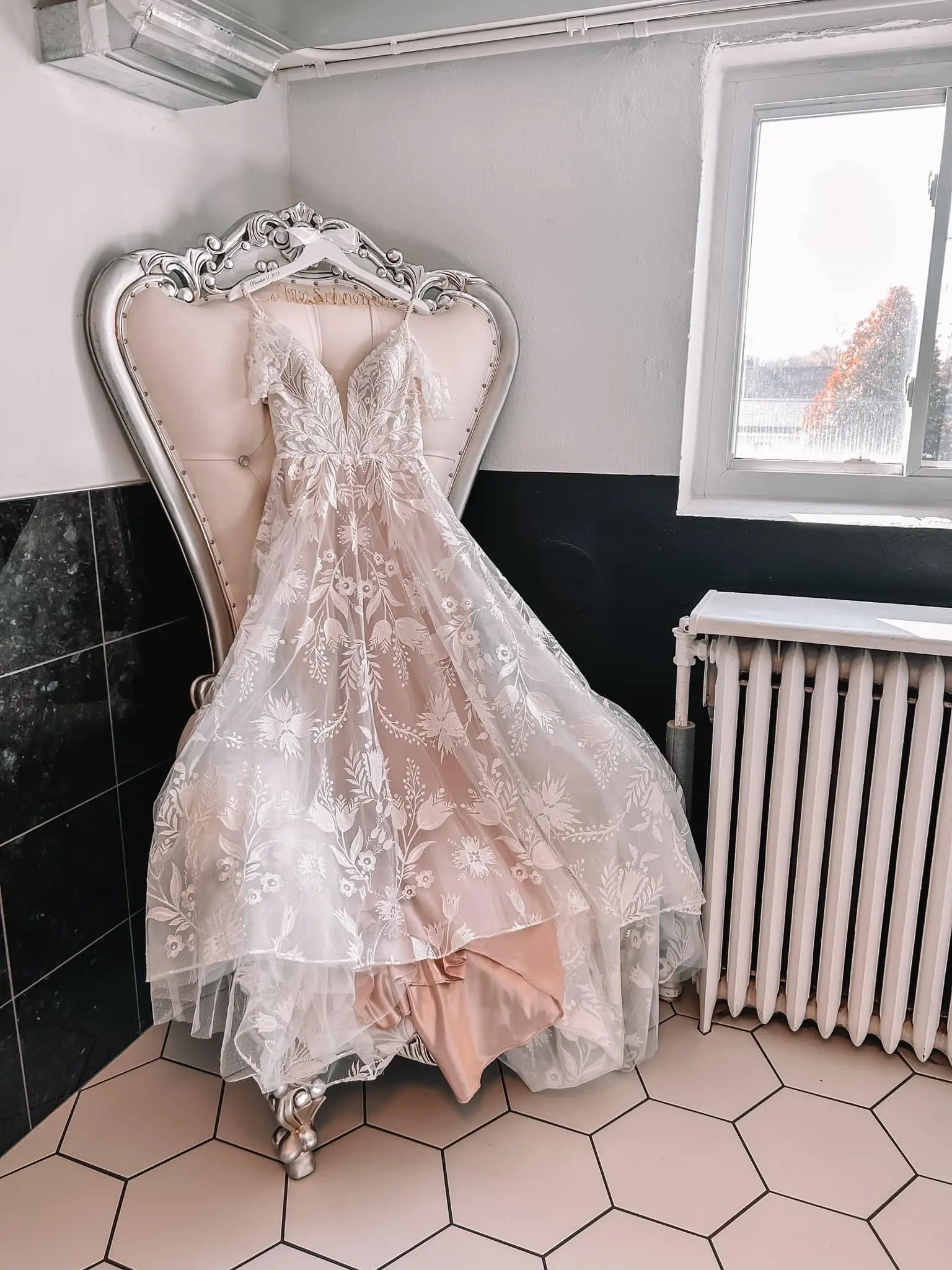 Keisha wedding dress by Maggie Sottero hanging up