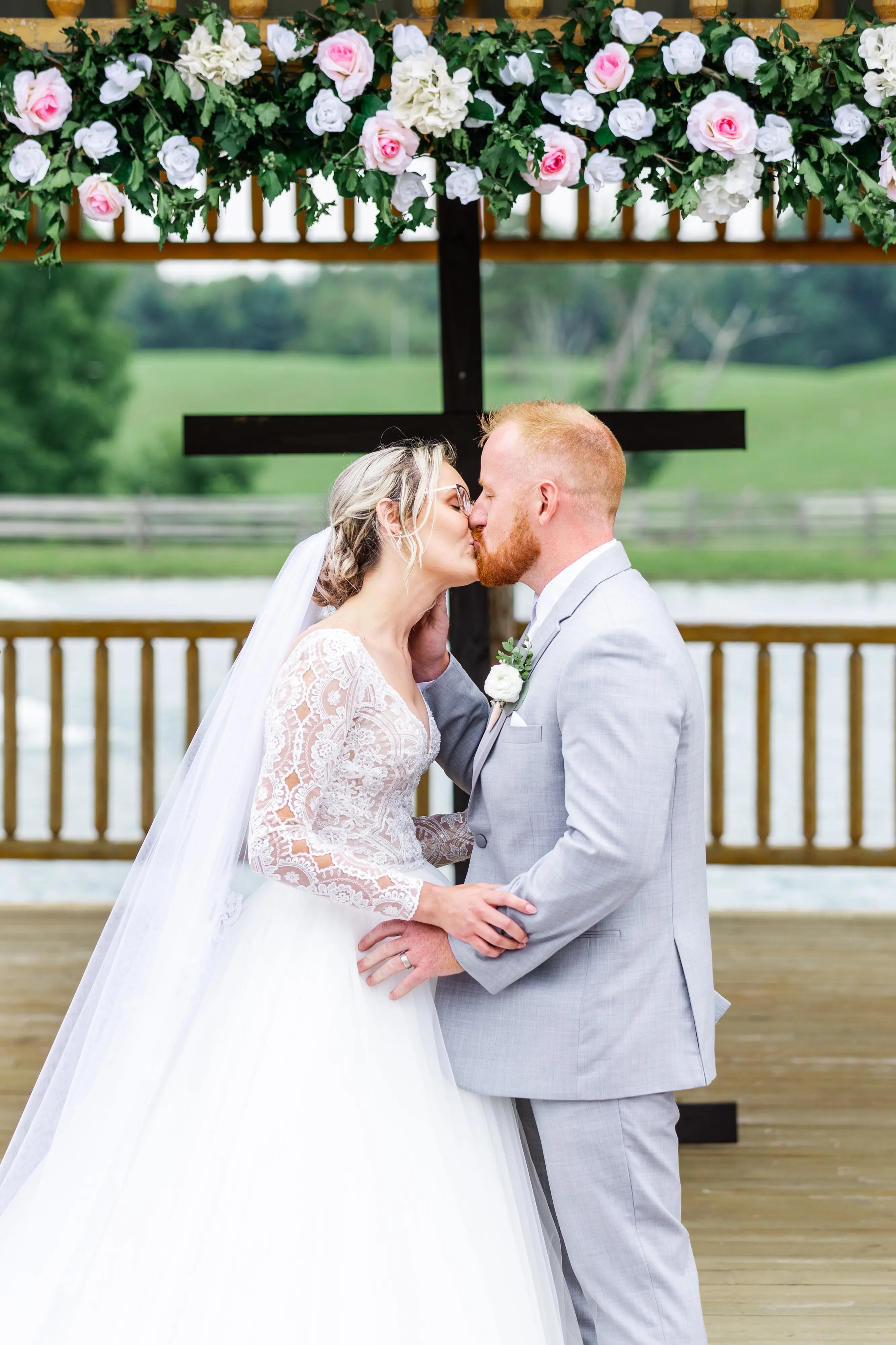 Groom With Bride Wearing Romantic Long Sleeve Ball Gown Mallory Dawn By Maggie Sottero