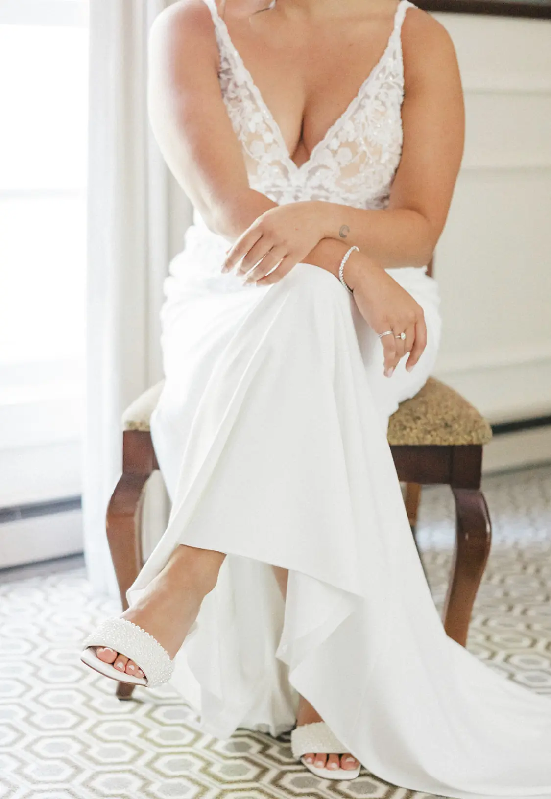 Bride In Crepe Wedding Dress Called Carmen By Rebecca Ingram