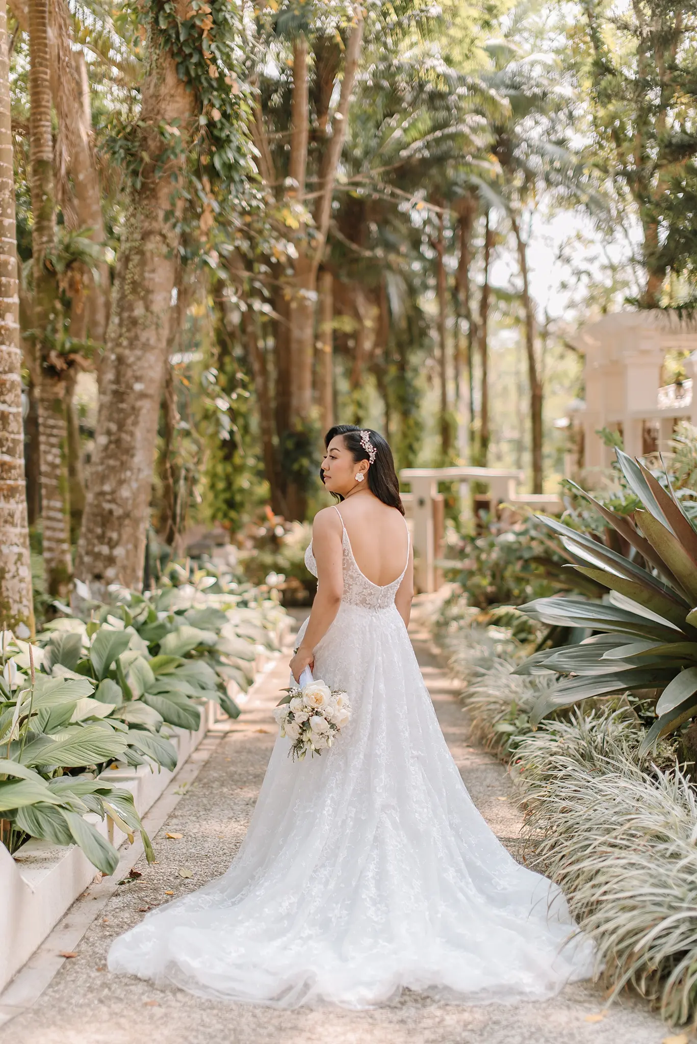 Real Bride in Floral Lace Boho A-Line Wedding Dress with Deep Illusion V-Neckline Called Lorenza by Maggie Sottero