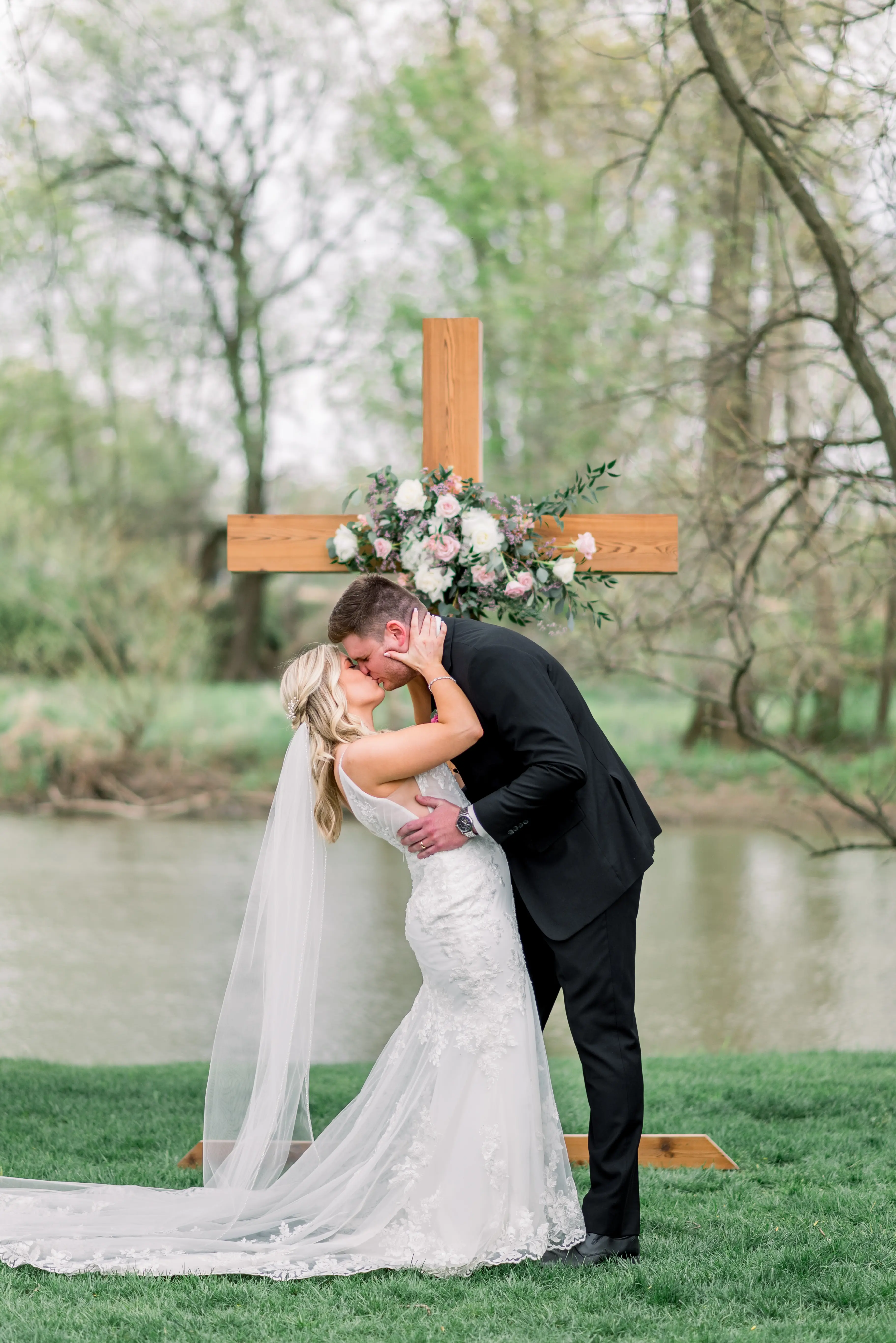 Bride In Fit-and-Flare Illusion Train Fontaine Maggie Sottero With Groom