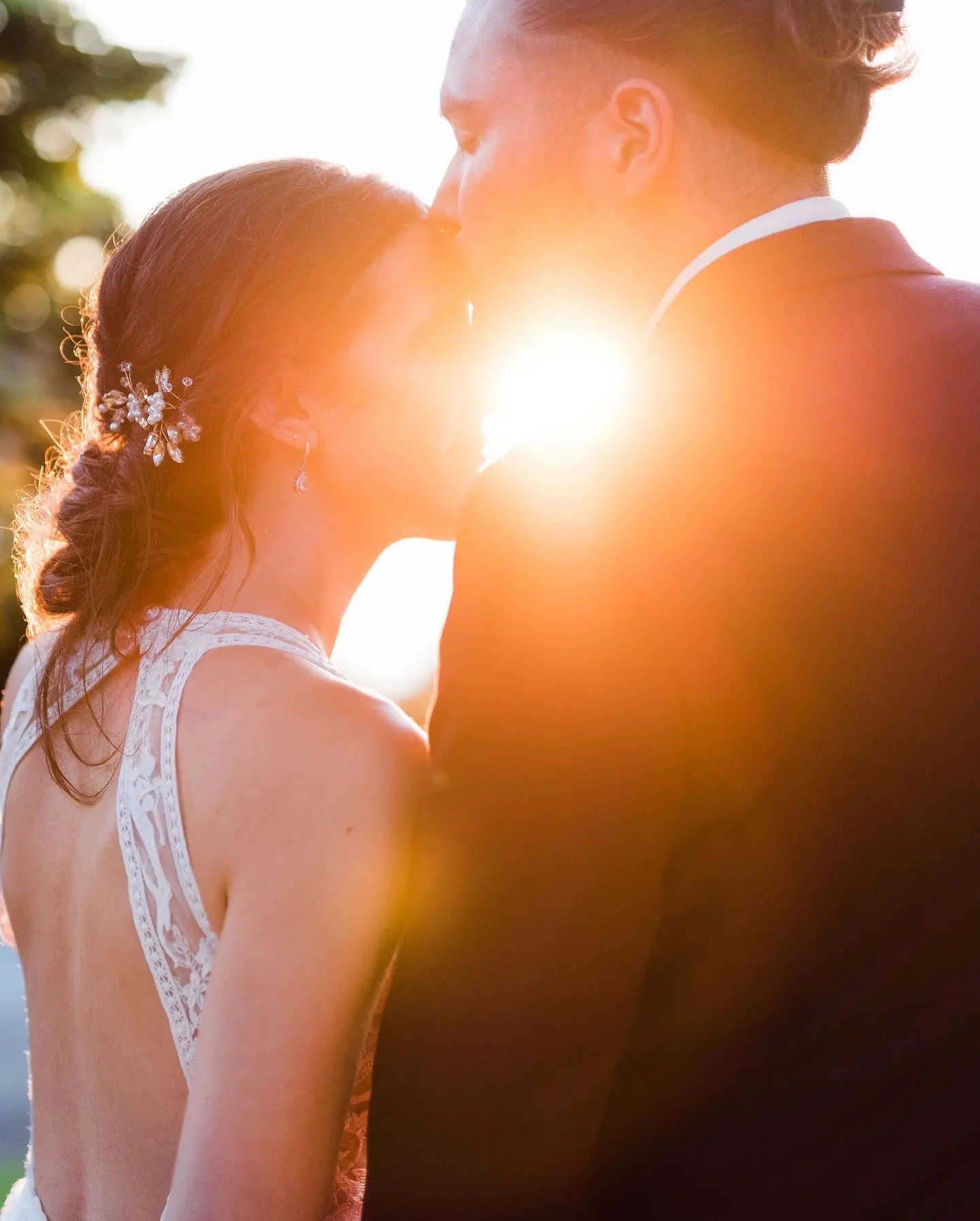 Groom With Bride Wearing Boho Wedding Dress With Keyhole Back Elizabetta By Rebecca Ingram