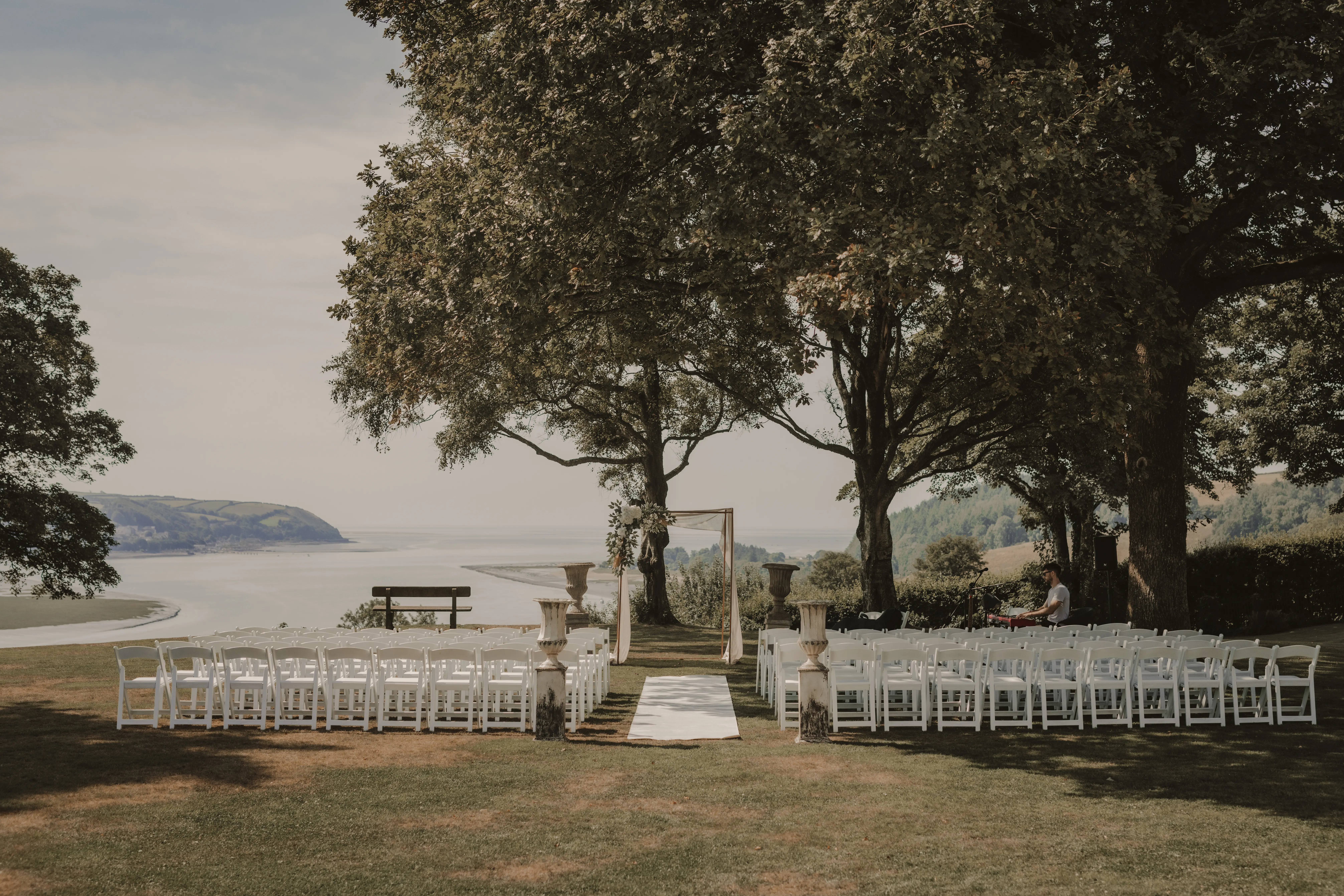 Beautiful Venue for Real Bride in Vintage-Inspired Mermaid Wedding Dress with 3-D Floral Motifs and Extended Scalloped Lace Train Called Cruz by Sottero & Midgley