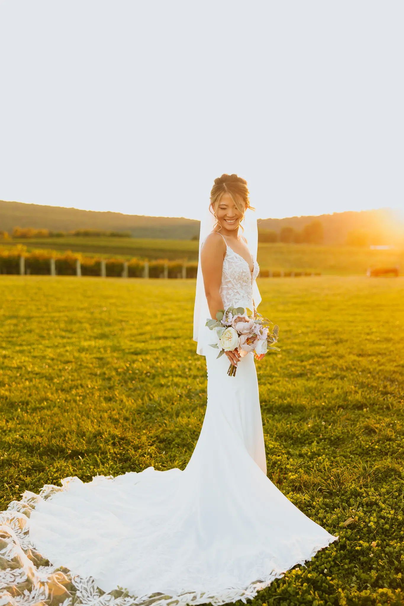 Bride In Lace Crepe Wedding Dress Called Alda By Rebecca Ingram