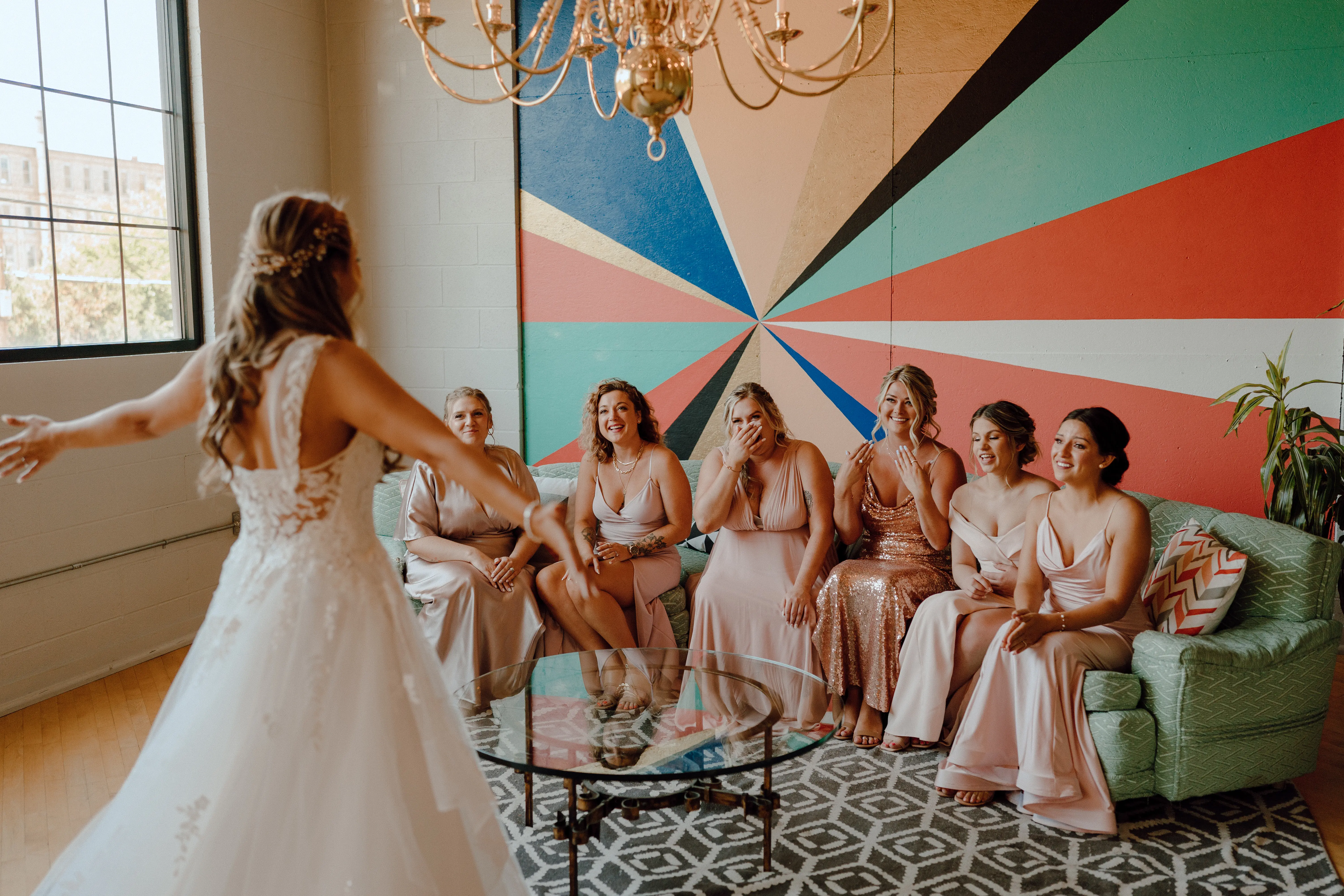 Real Bride in Floral Lace Bridal Dress with Tiered Tulle Skirt Called Lettie by Rebecca Ingram