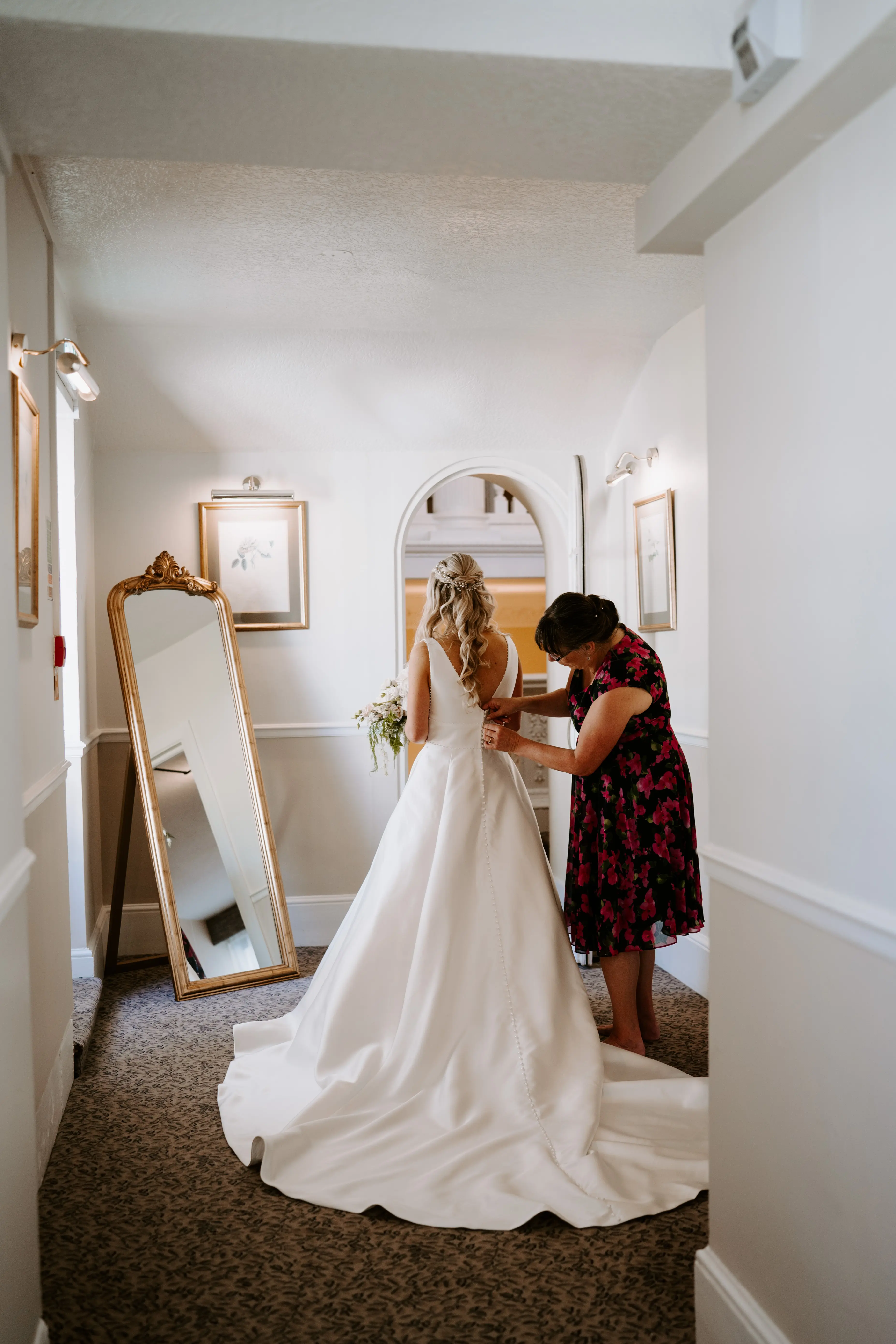 Groom With Bride Wearing Mikado A-Line Wedding Dress Raven By Maggie Sottero