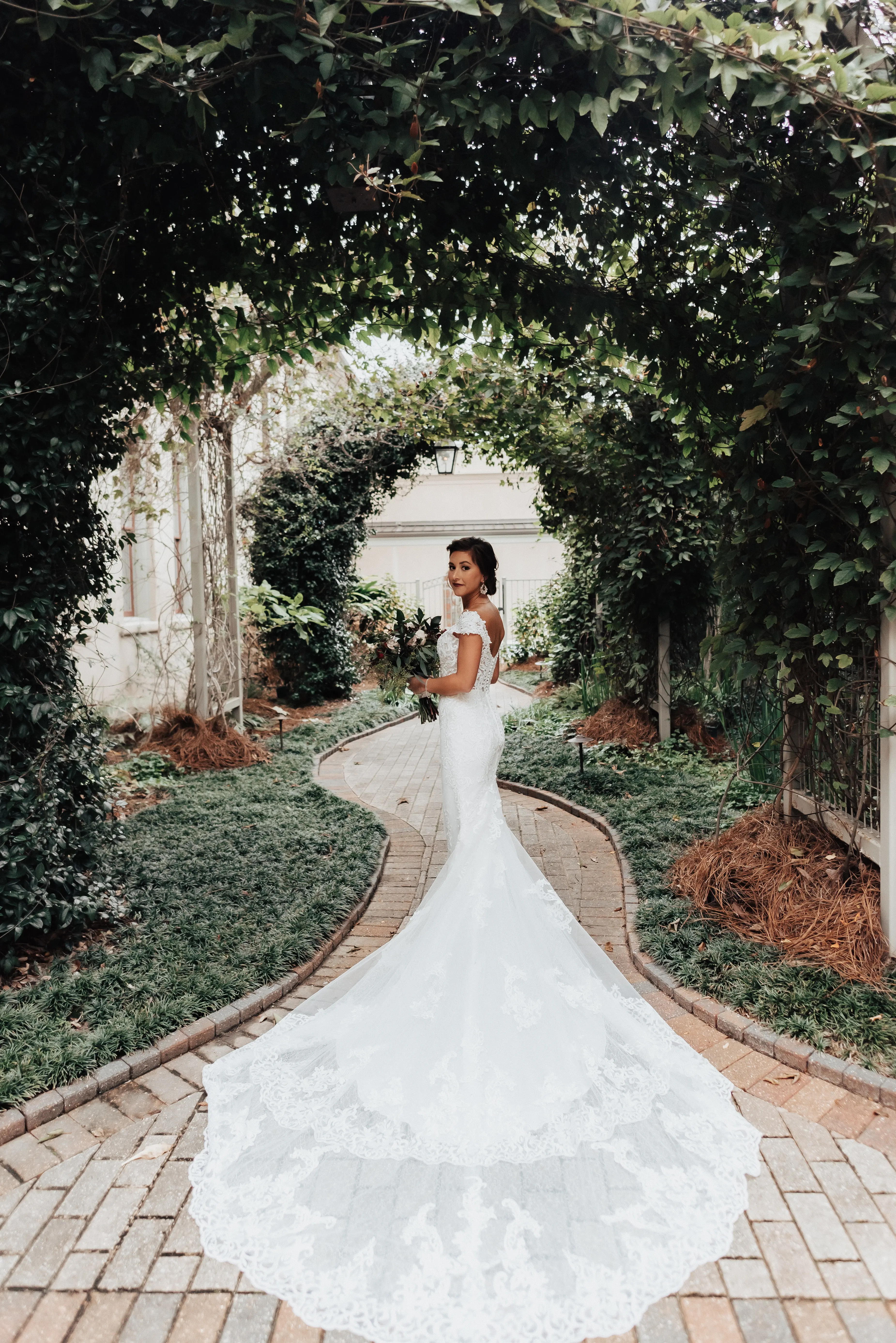 Bride Wearing Sheath Lace Wedding Dress Celeste By Maggie Sottero