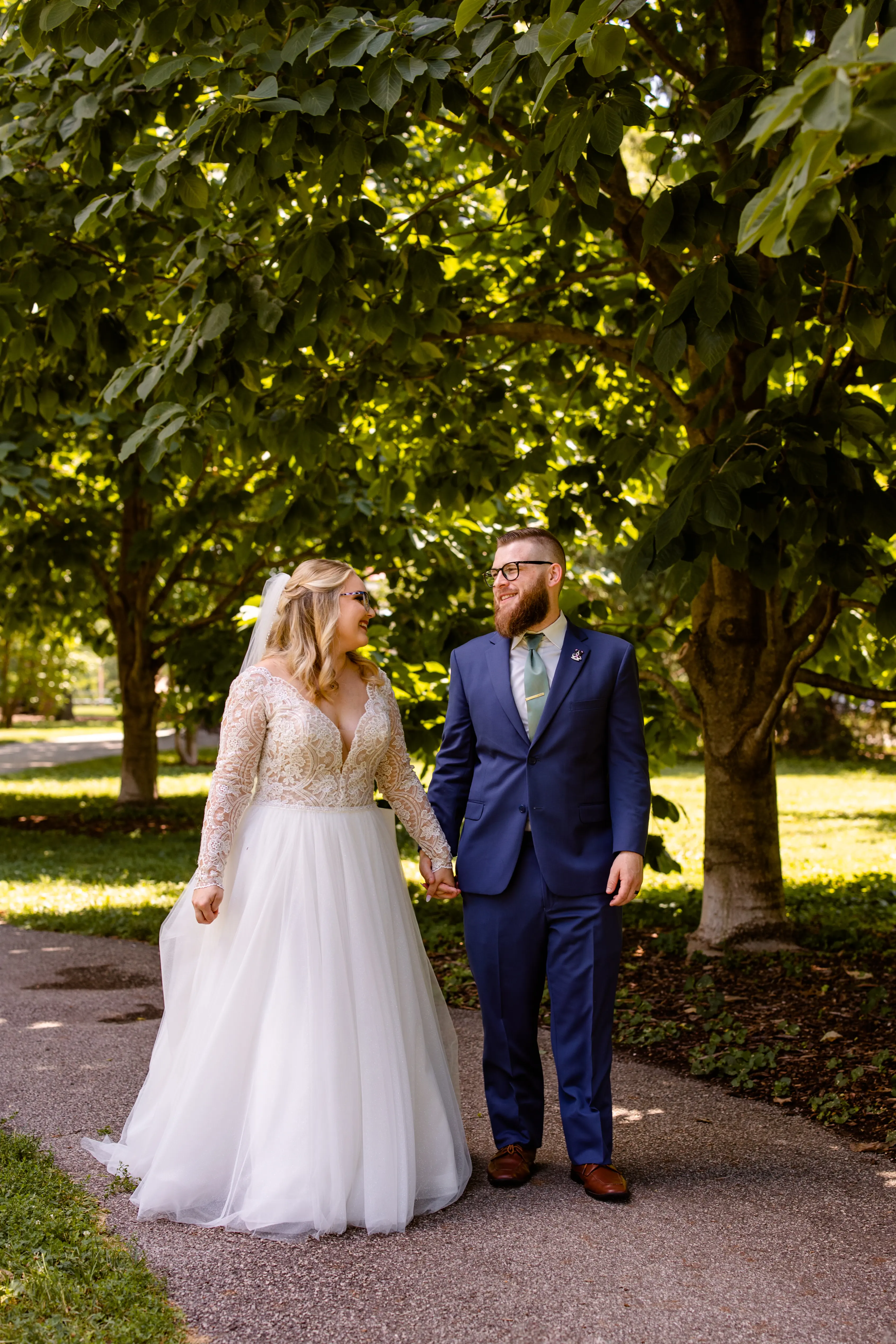 Bride In Plunging Lace Illusion Neckline Called Mallory Dawn By Maggie Sottero With Groom
