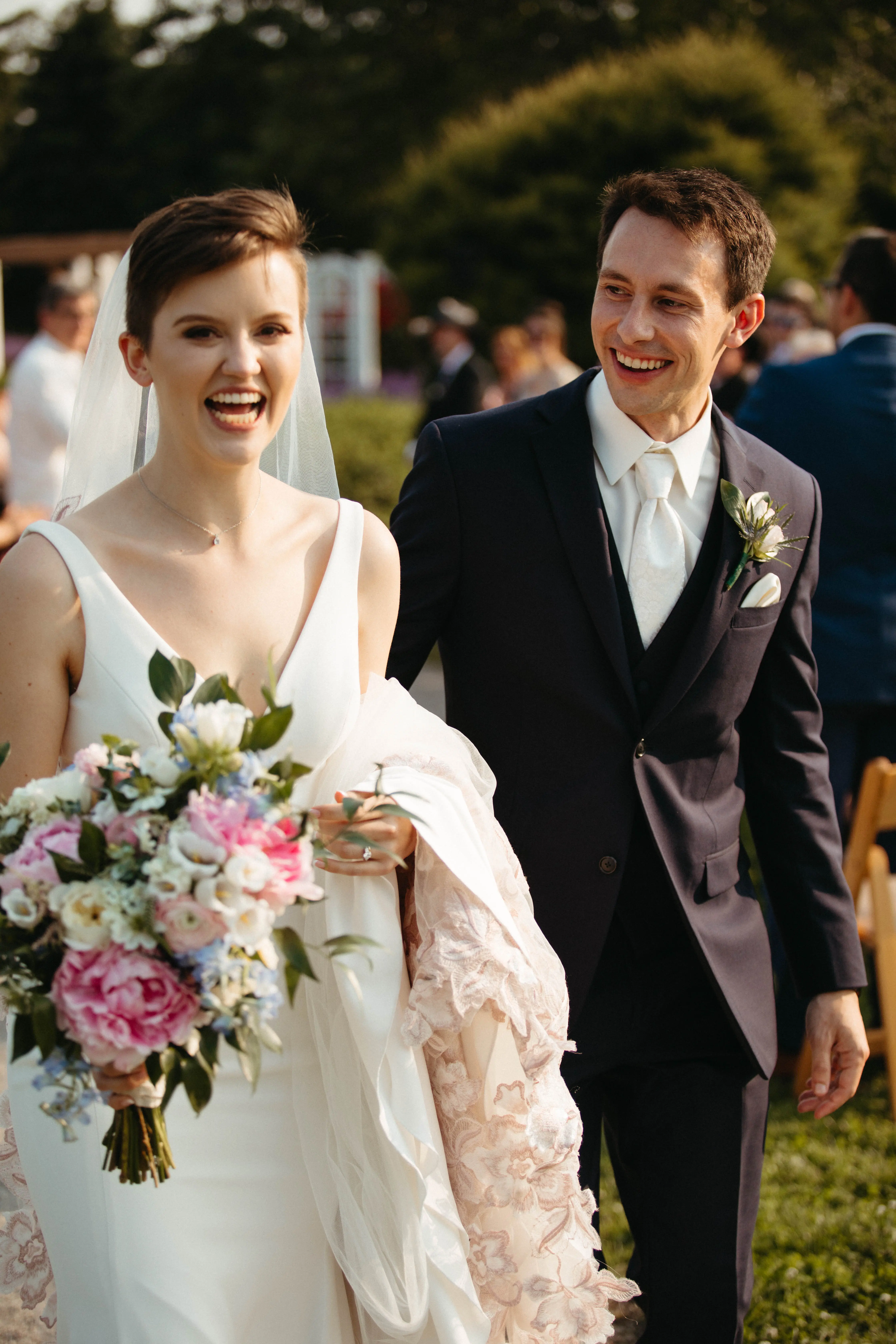 Bride In Minimalist Fit-and-flare Fernanda Maggie Sottero With Groom