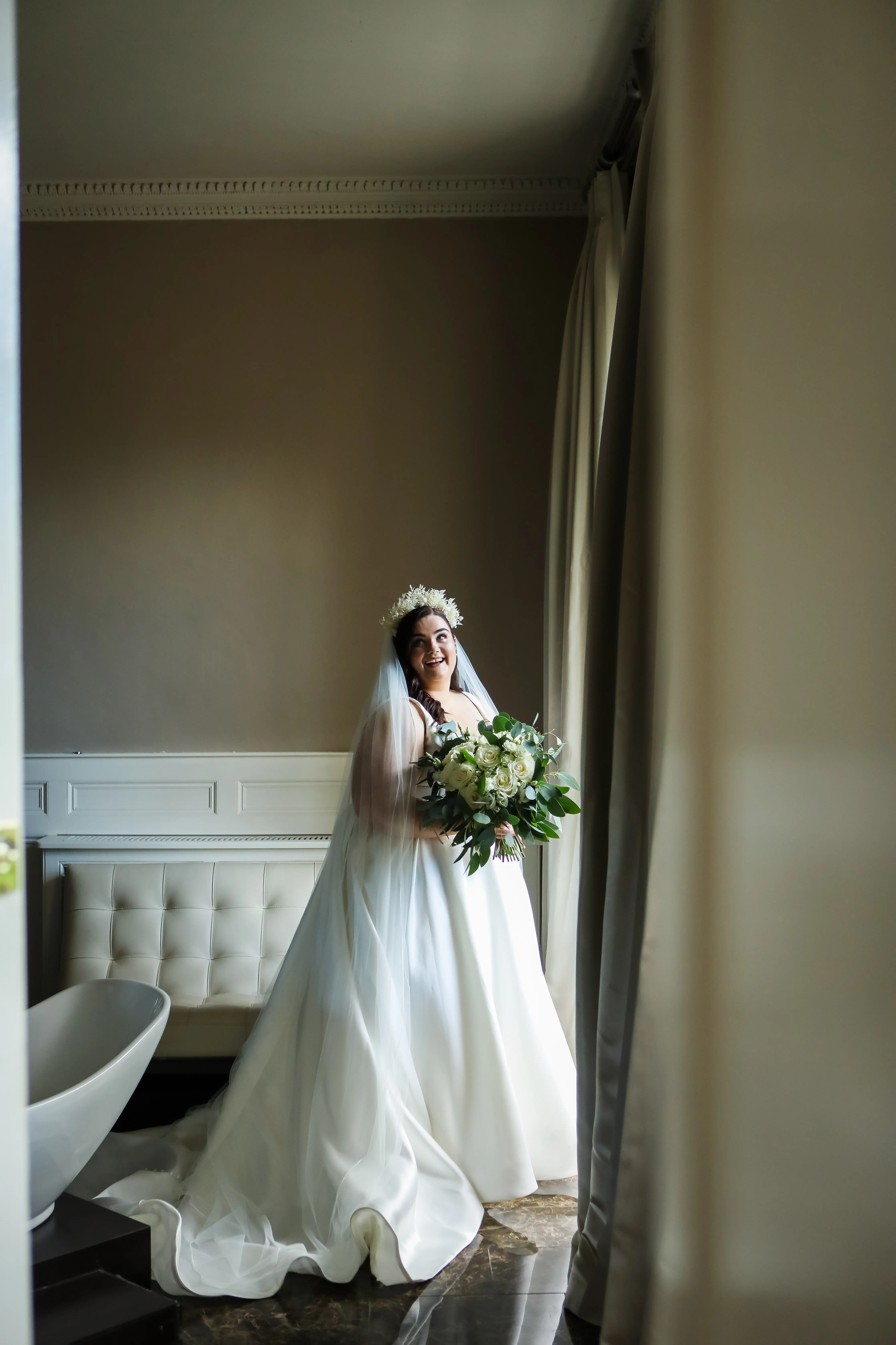 Beautiful Bride Wearing Minimalist Satin Ballgown Called Selena By Maggie Sottero
