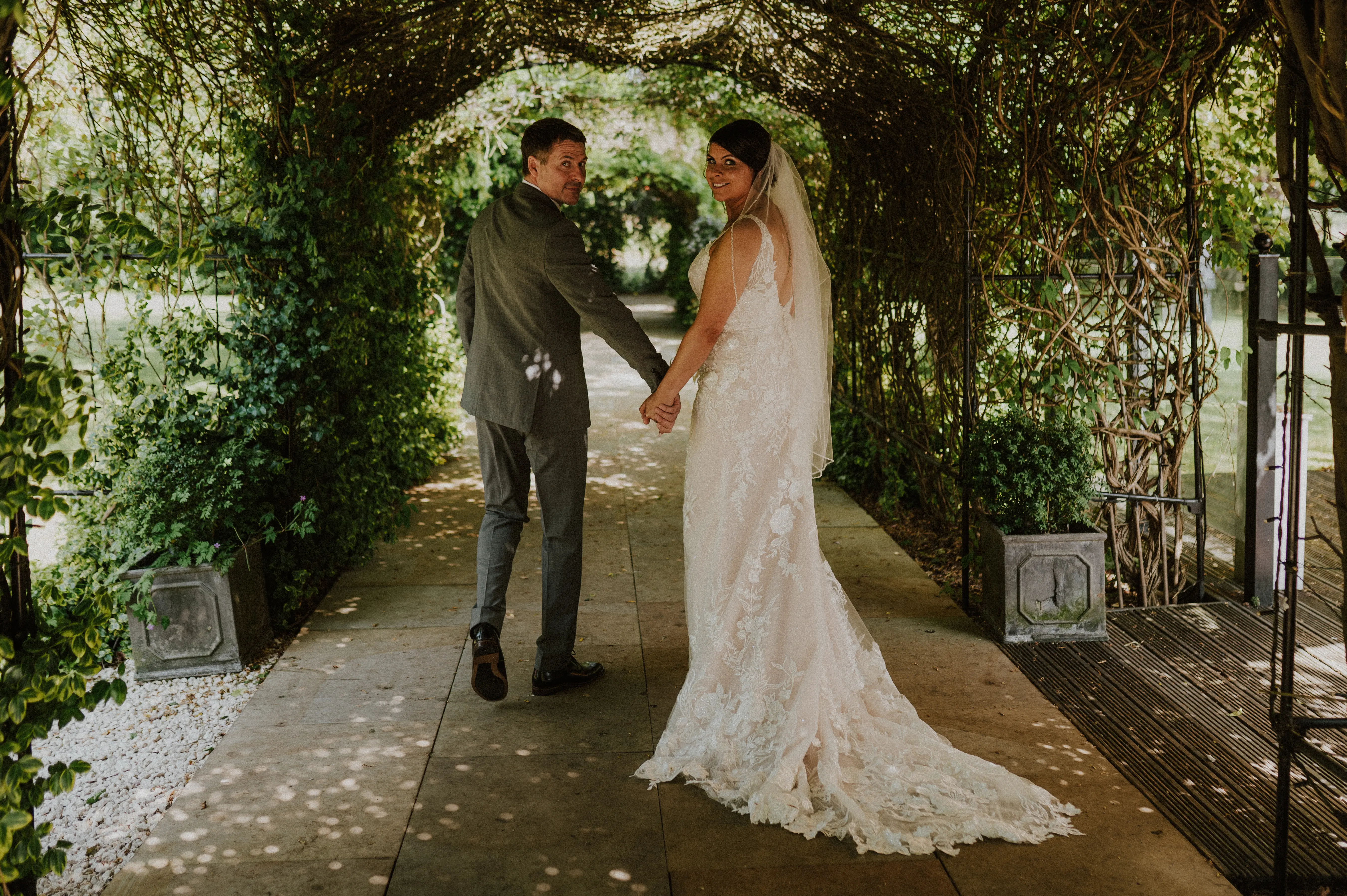 Bride In Square Neck Sheath Albany Maggie Sottero With Groom