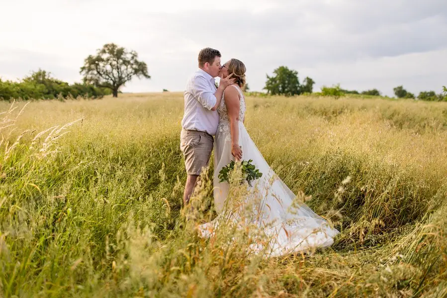 Bride In V-neck A-line Minerva Rebecca Ingram With Groom