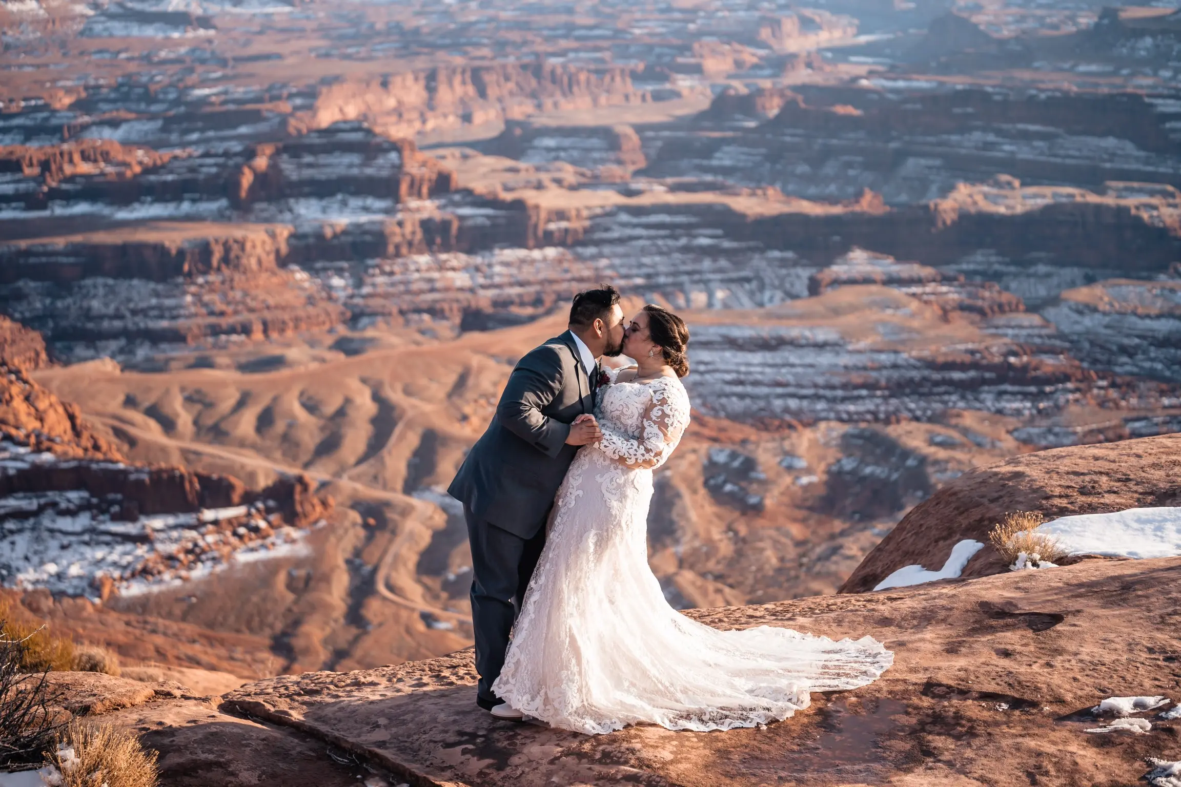Real Bride in Lace A-Line Wedding Dress with Sheer Beaded Bodice Called Tuscany Lane by Maggie Sottero