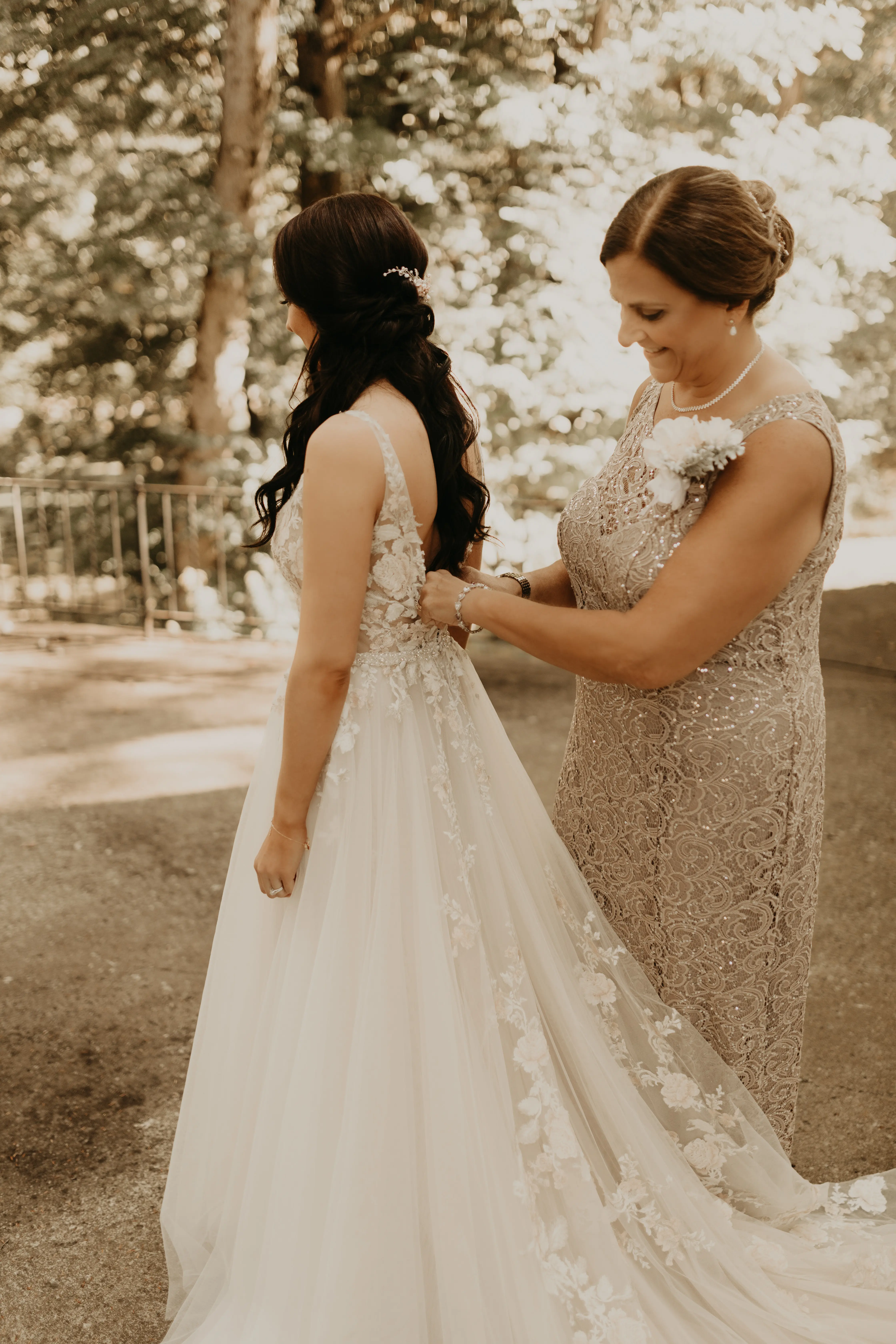Bride In Lace And Tulle Wedding Dress Called Minerva By Rebecca Ingram With Mother Of The Bride