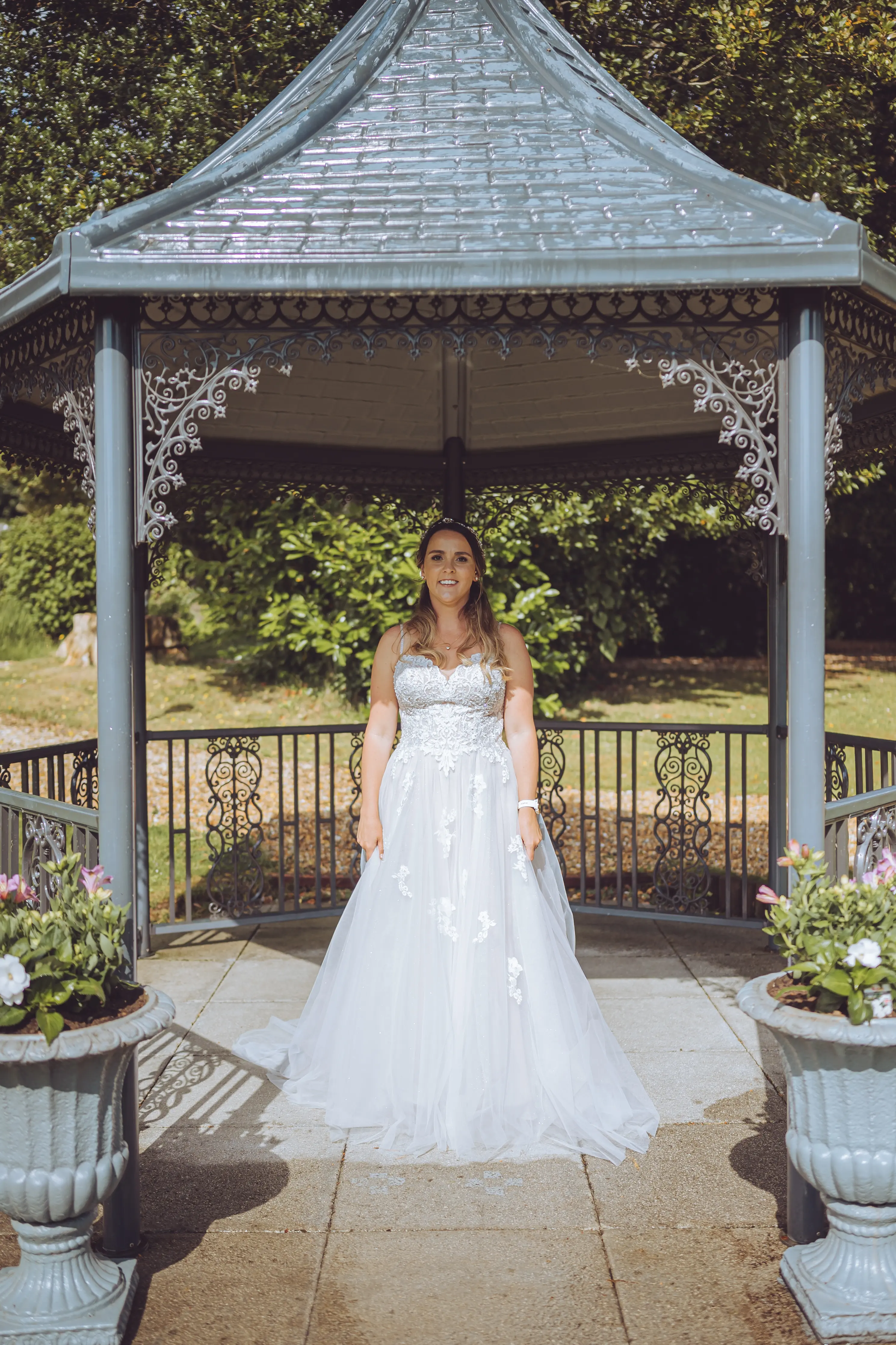 Bride Wearing A-Line Spaghetti Strap Wedding Dress Marisol By Rebecca Ingram
