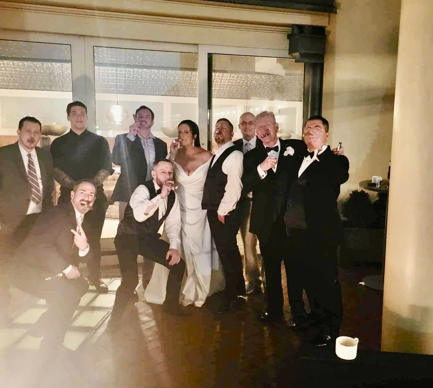 Bride wearing Ekaterina by Maggie Sottero celebrating with friends