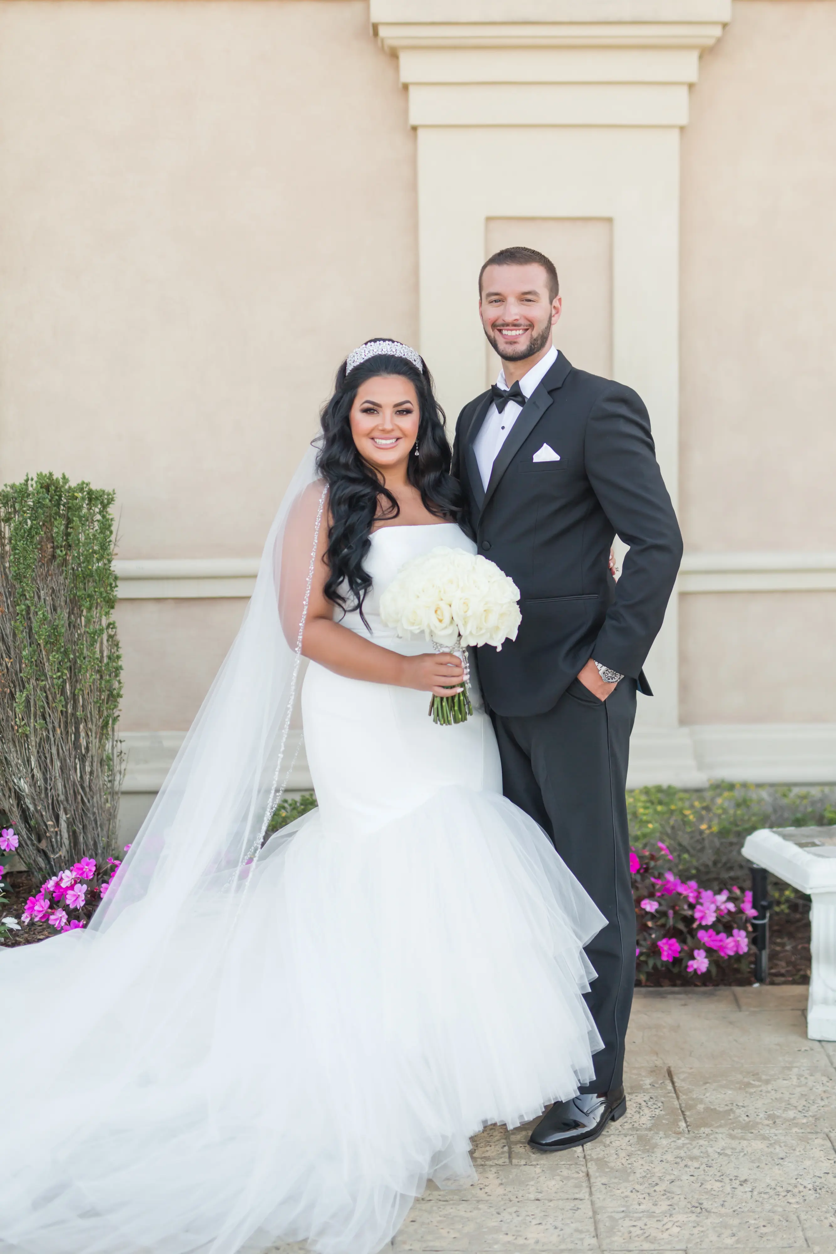 Bride Wearing Simple Mermaid Wedding Dress Called Holden By Sottero And Midgley With Groom